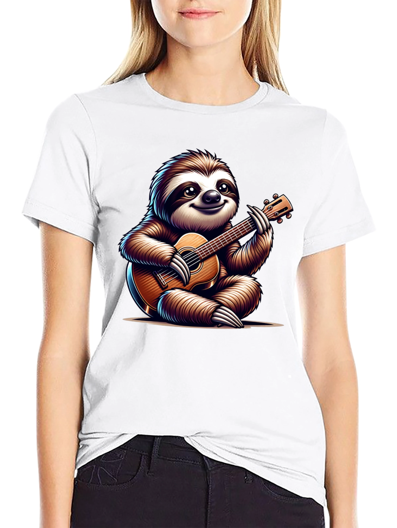 Black Sloth Guitar T-Shirt - Cute Musical Tee view 9