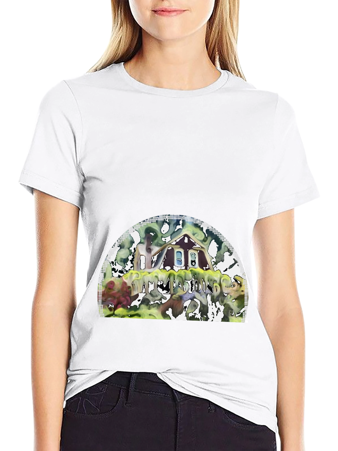 Black Unique Graphic T-Shirt - Abstract House Design view 9