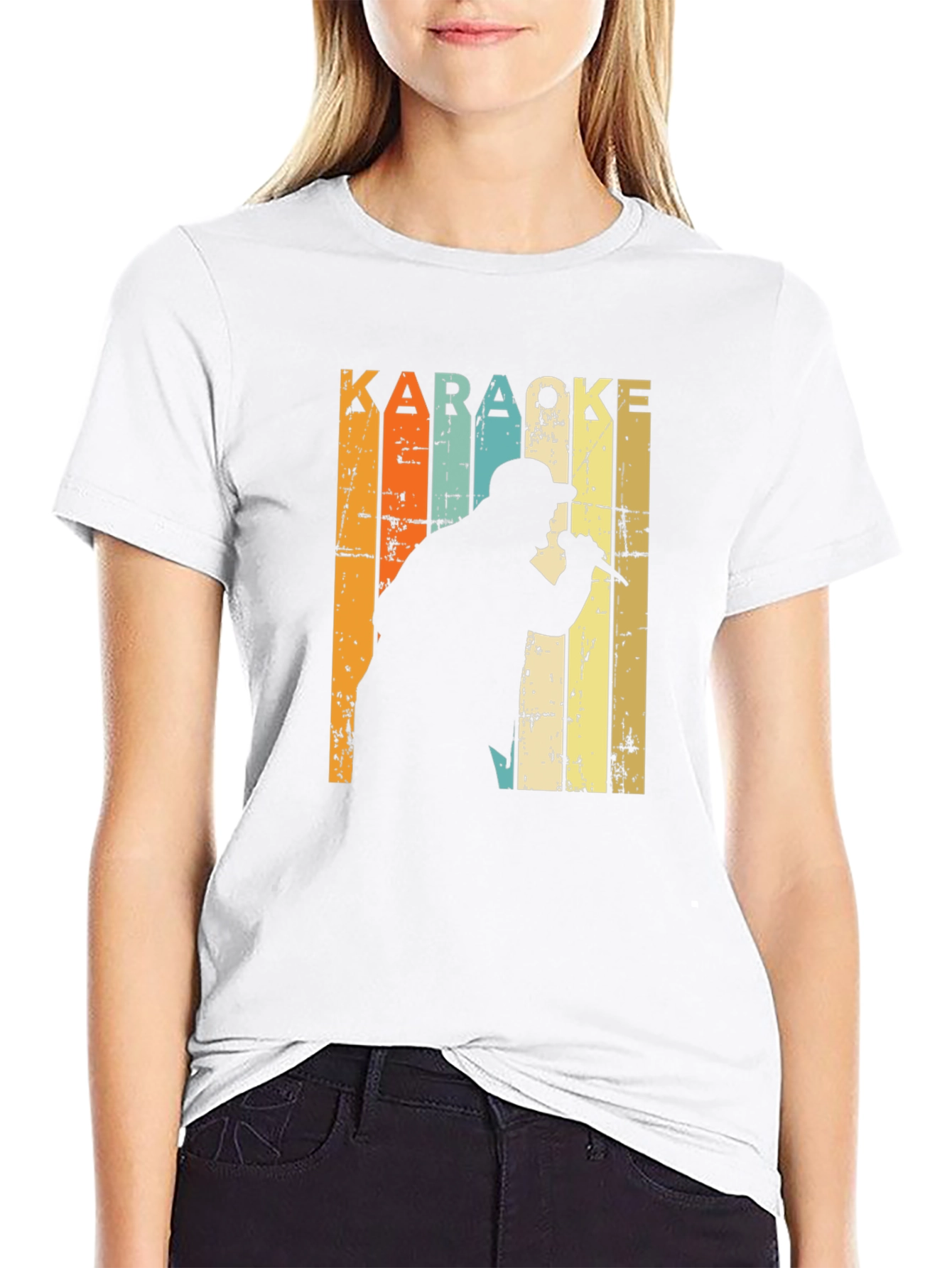 Black Karaoke Singer Retro T-Shirt view 9