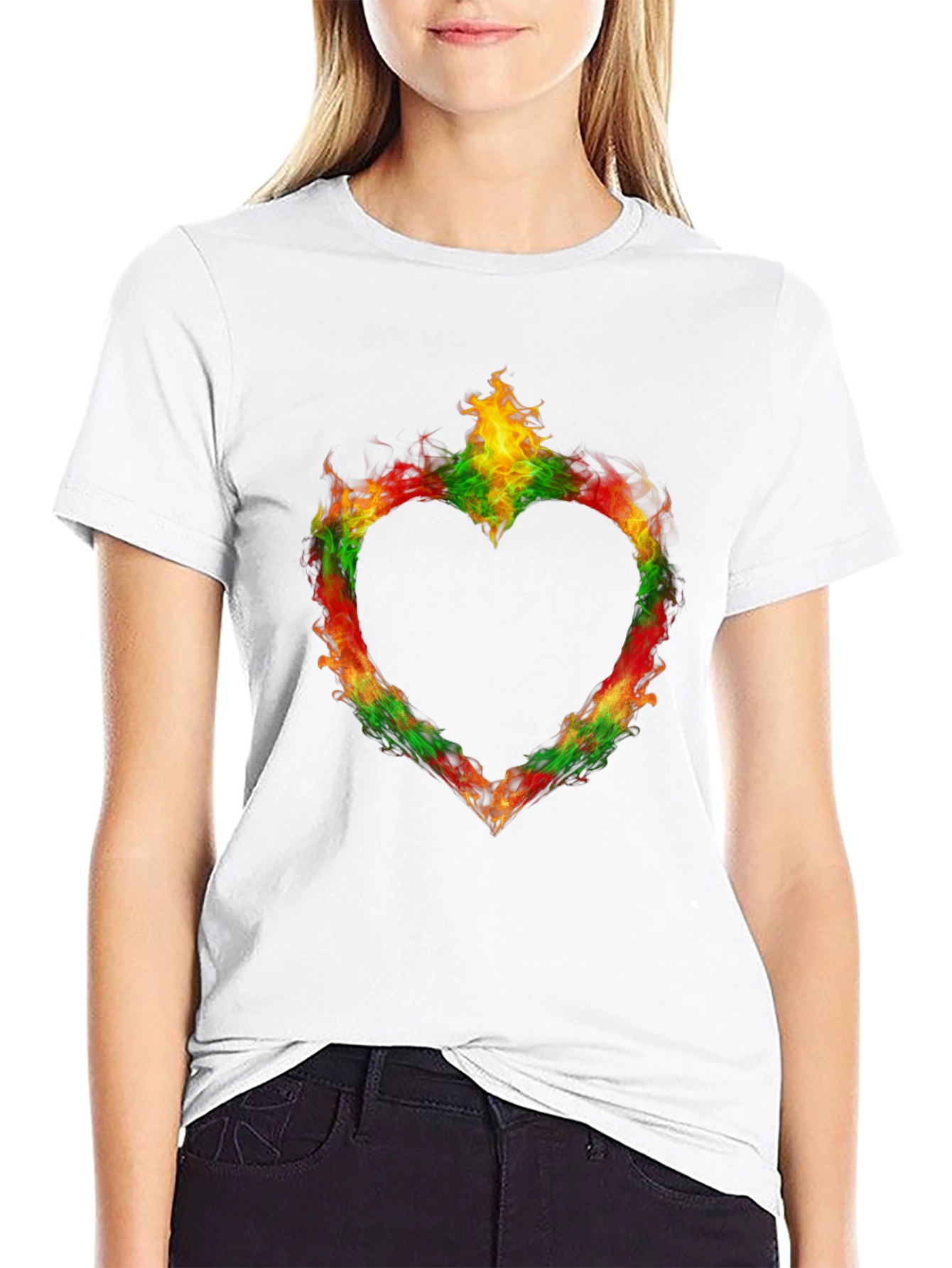 Black Fiery Heart Graphic Black T-Shirt view 9