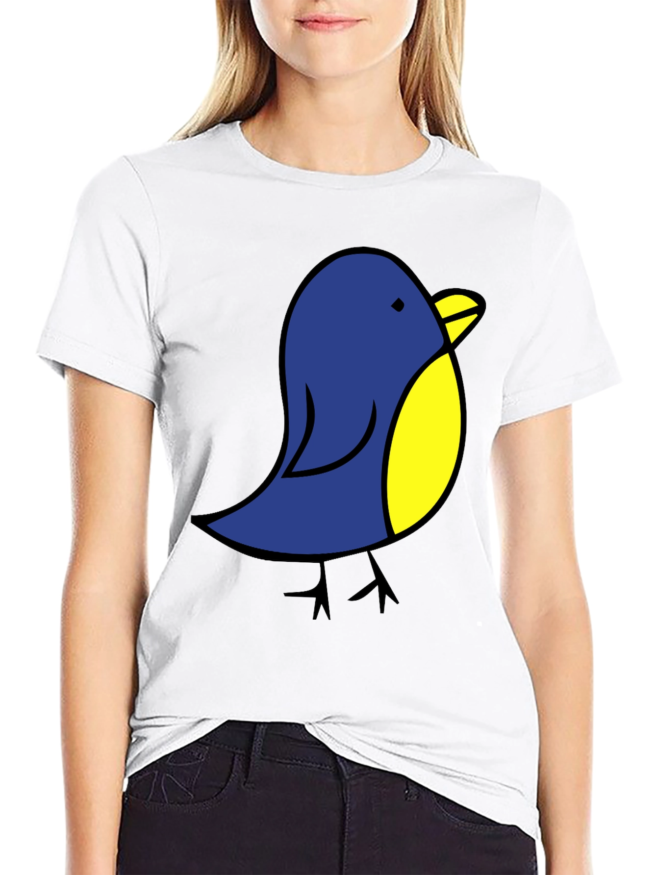 Black Cute Blue Bird Graphic Tee - Black Cotton T-Shirt view 9