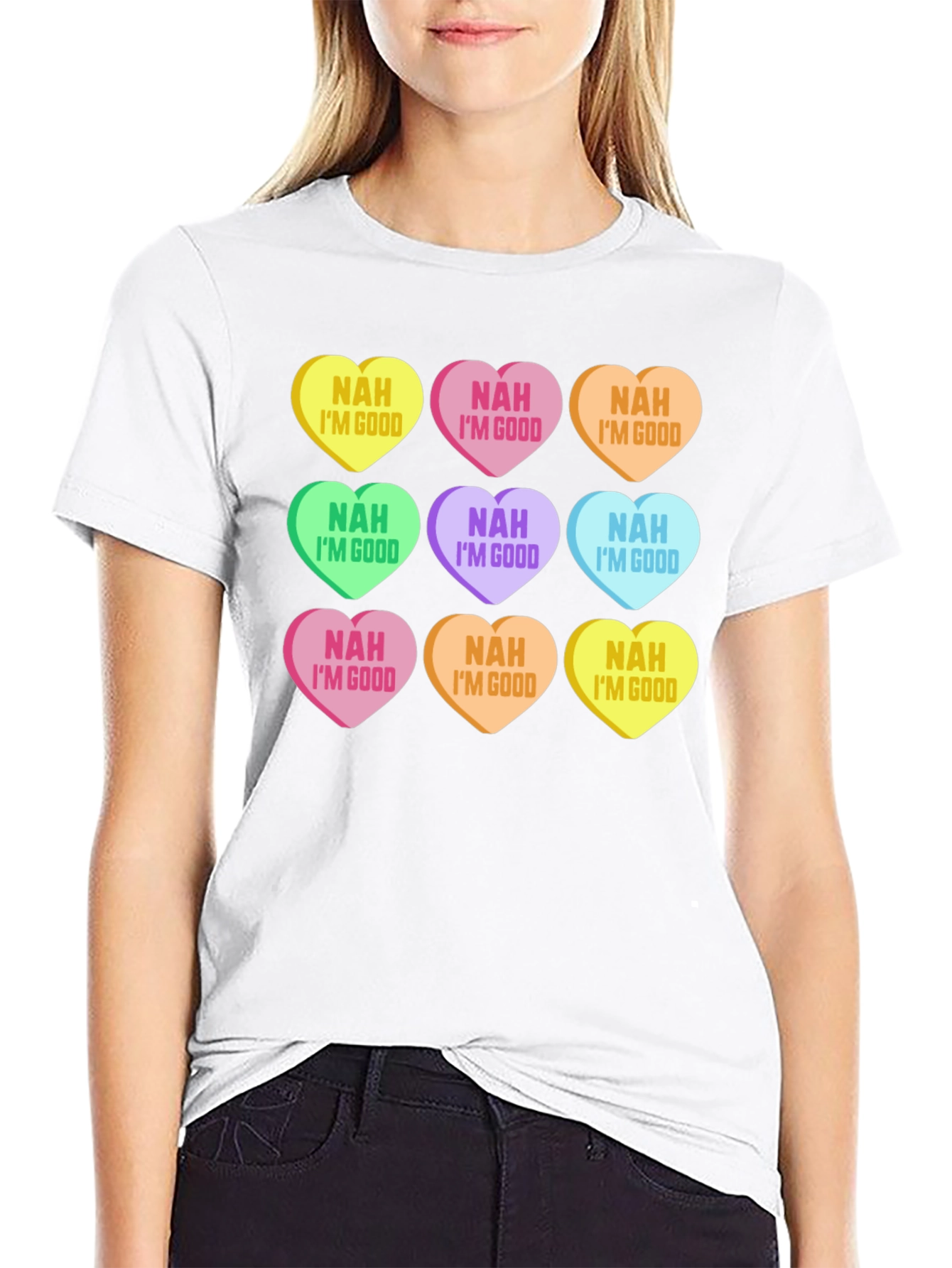 Black Novelty Valentine's Day Candy Heart Graphic T-Shirt view 9