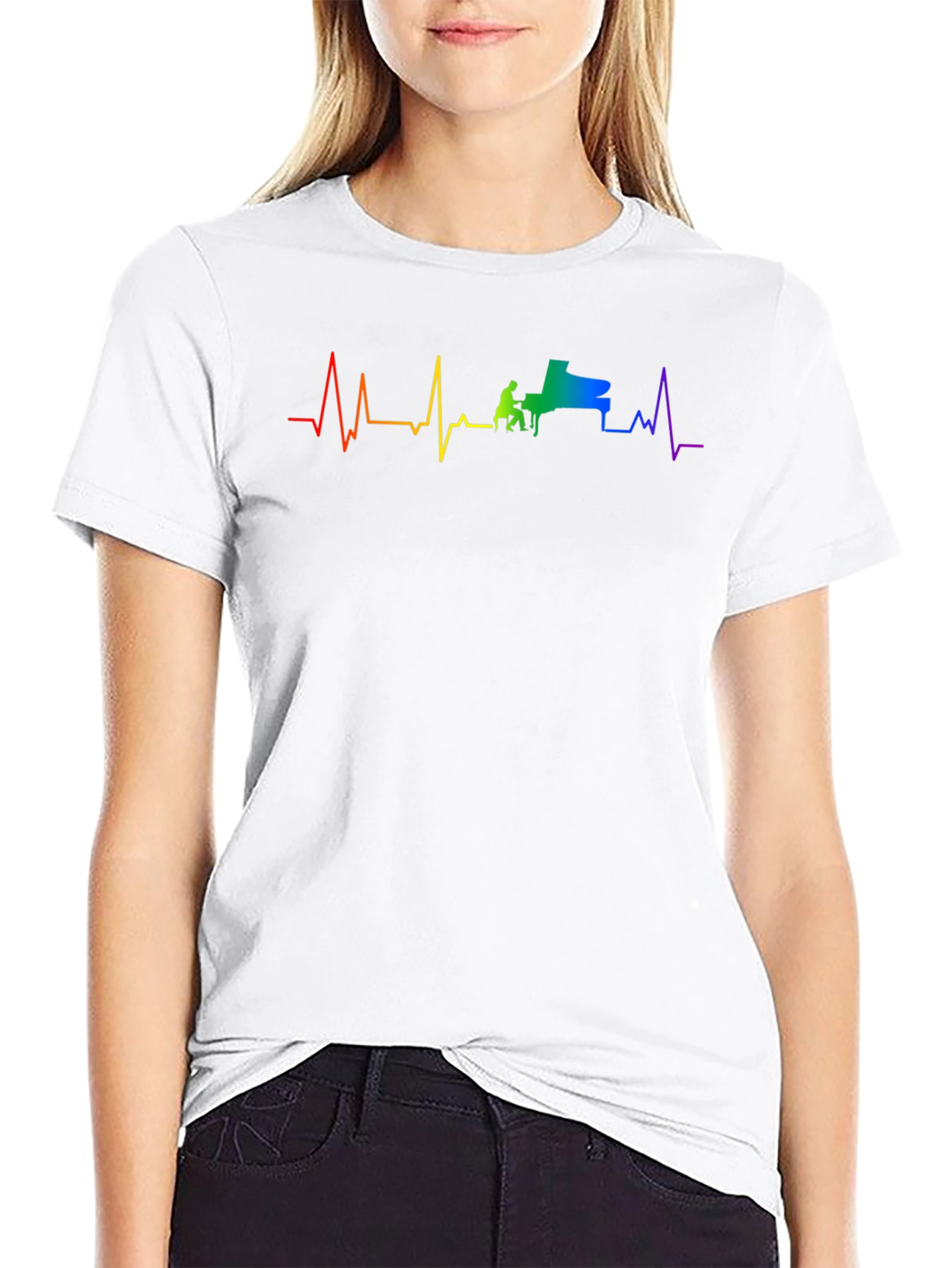 Black Piano Heartbeat Rainbow Graphic Tee - Black view 9
