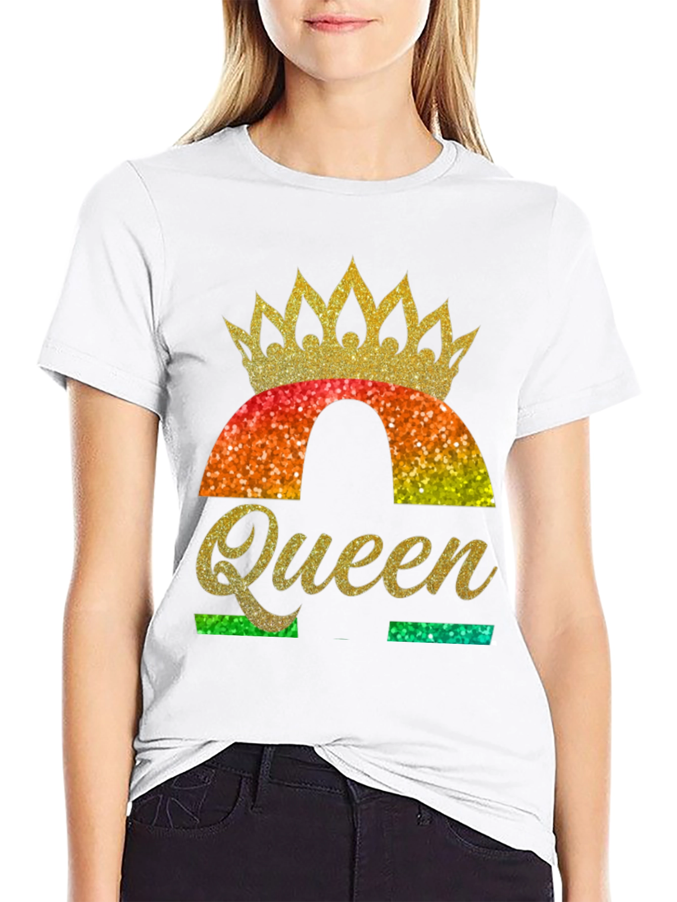 Black Queen Rainbow Glitter Graphic T-Shirt view 9