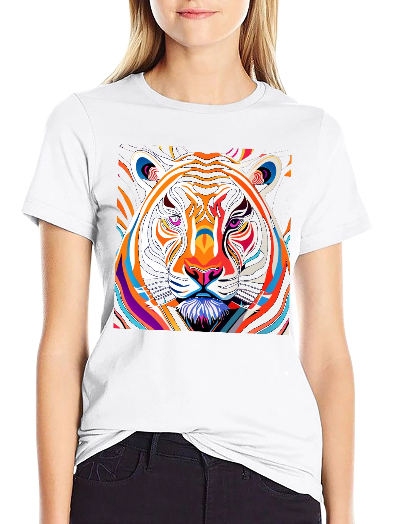 Black Vibrant Tiger Graphic Tee - Bold Artistic Design view 9