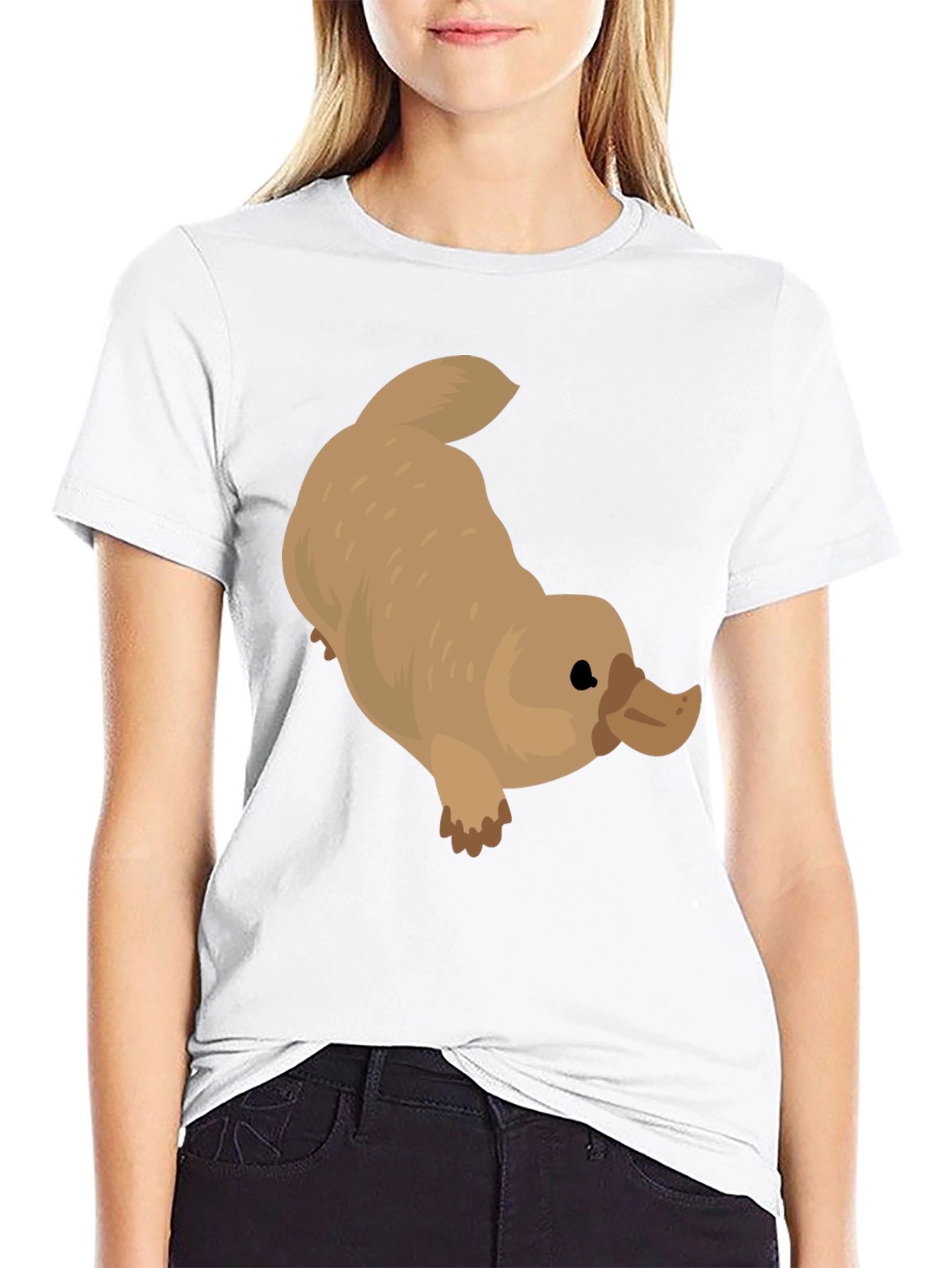Black Cartoon Platypus Graphic Black T-Shirt view 9