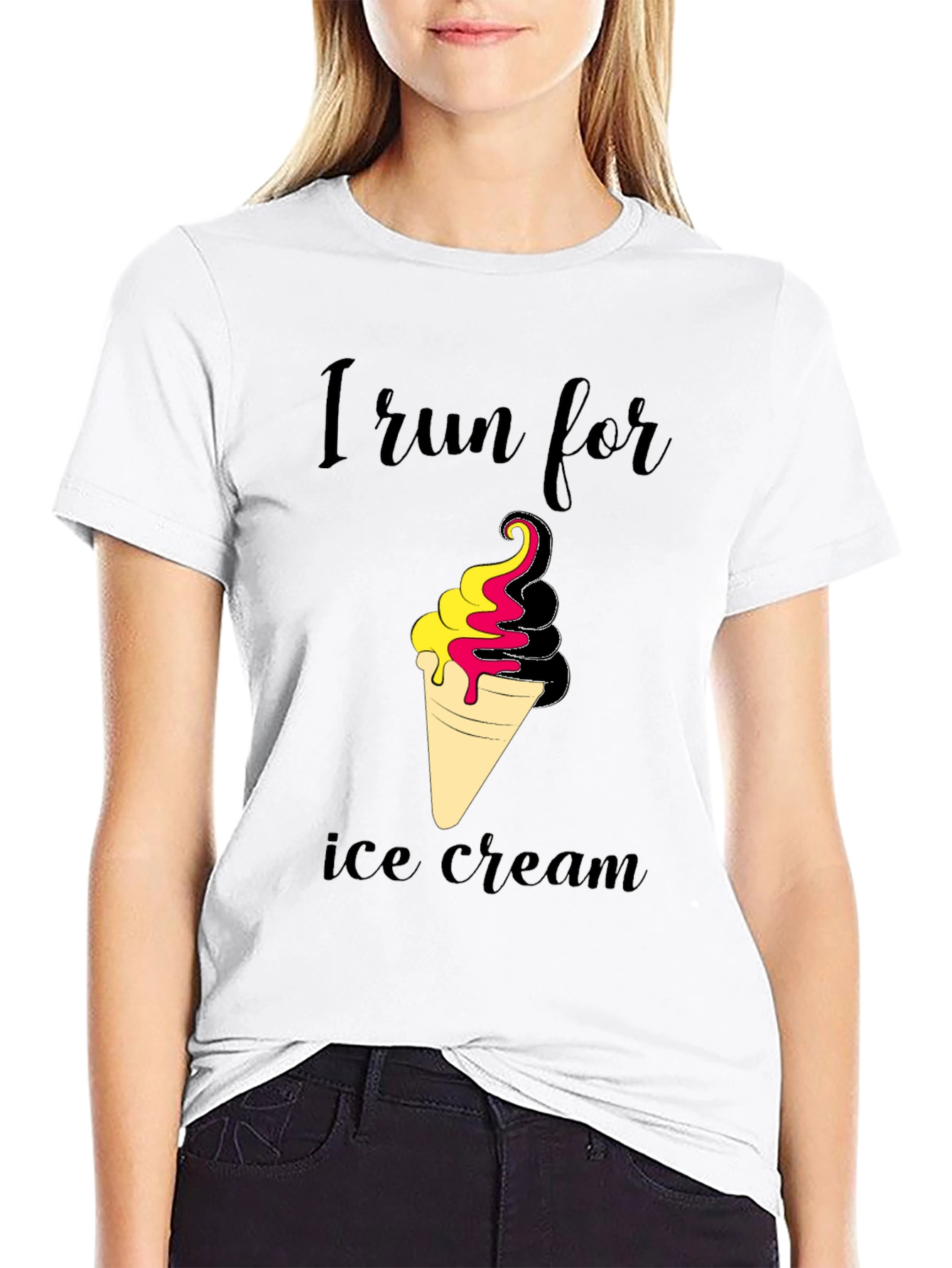 Black I Run For Ice Cream Black T-Shirt view 9