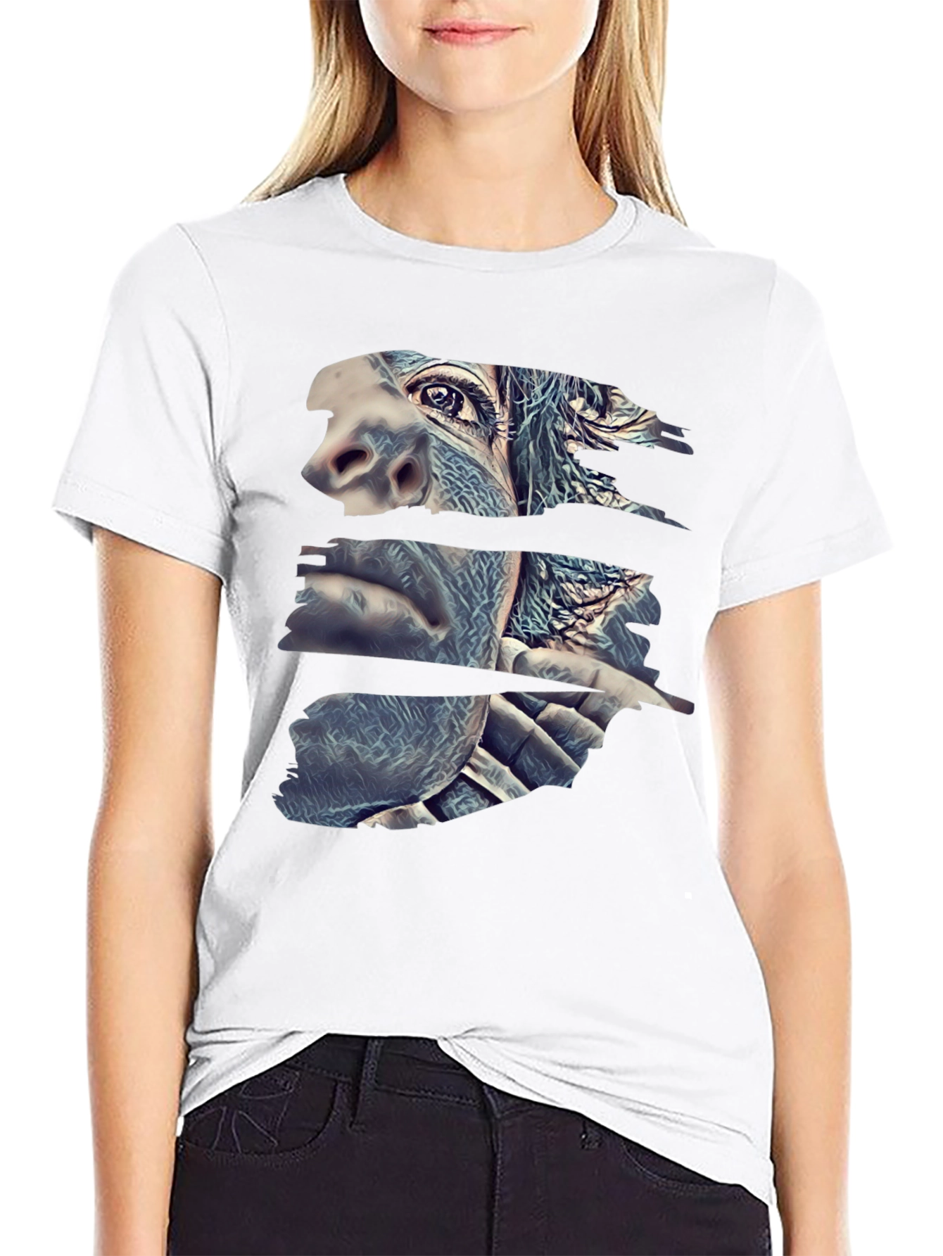 Black Abstract Gorilla Face Black T-Shirt view 9