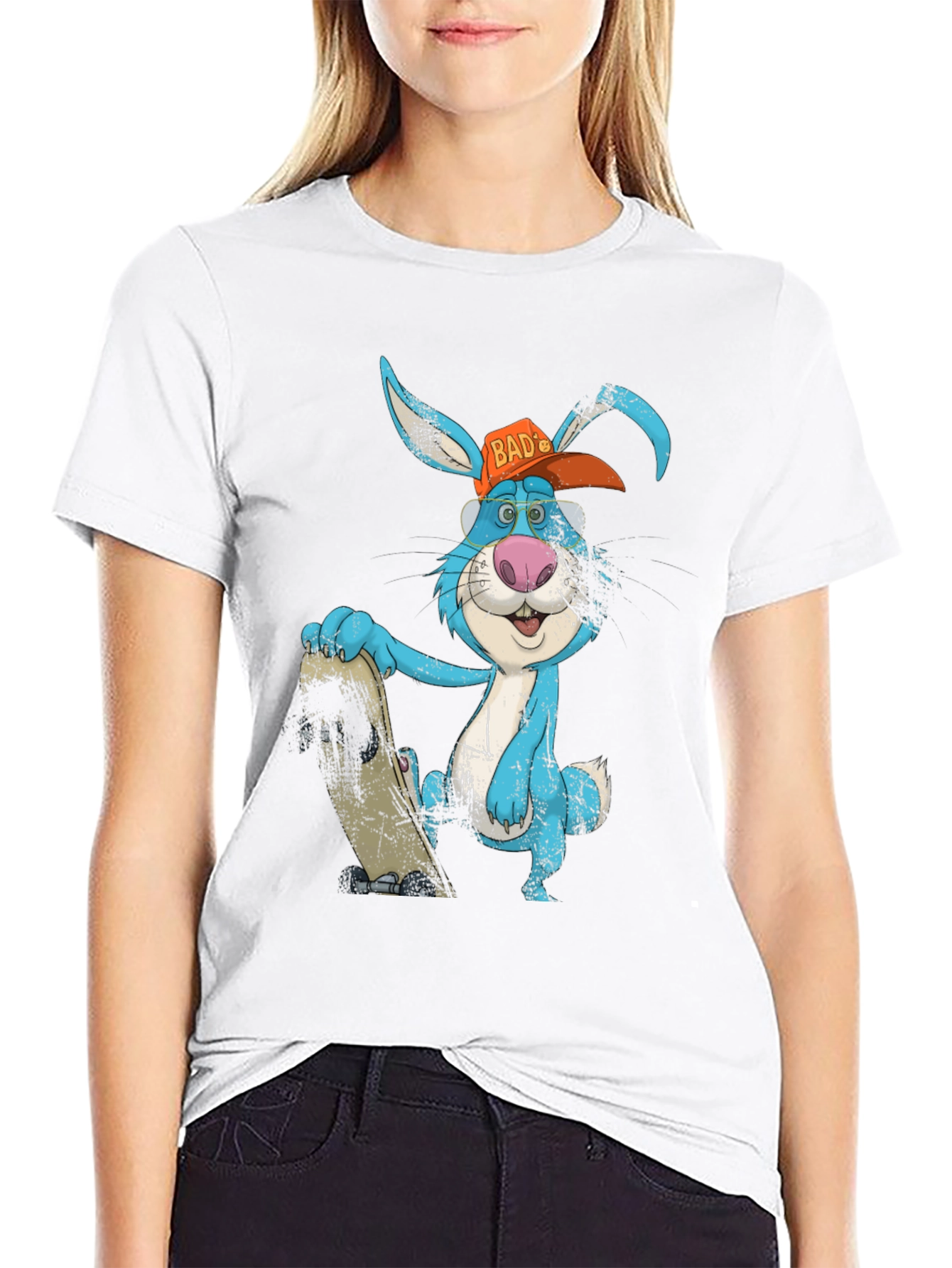 Black Skater Bunny Graphic Tee - Cool Cartoon Style view 9