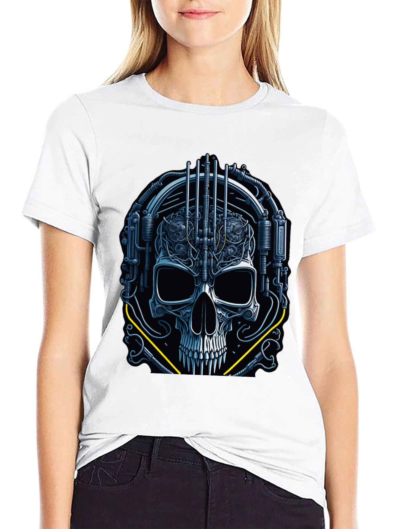Black Cyberpunk Skull Graphic Tee - Dark Future Style view 9