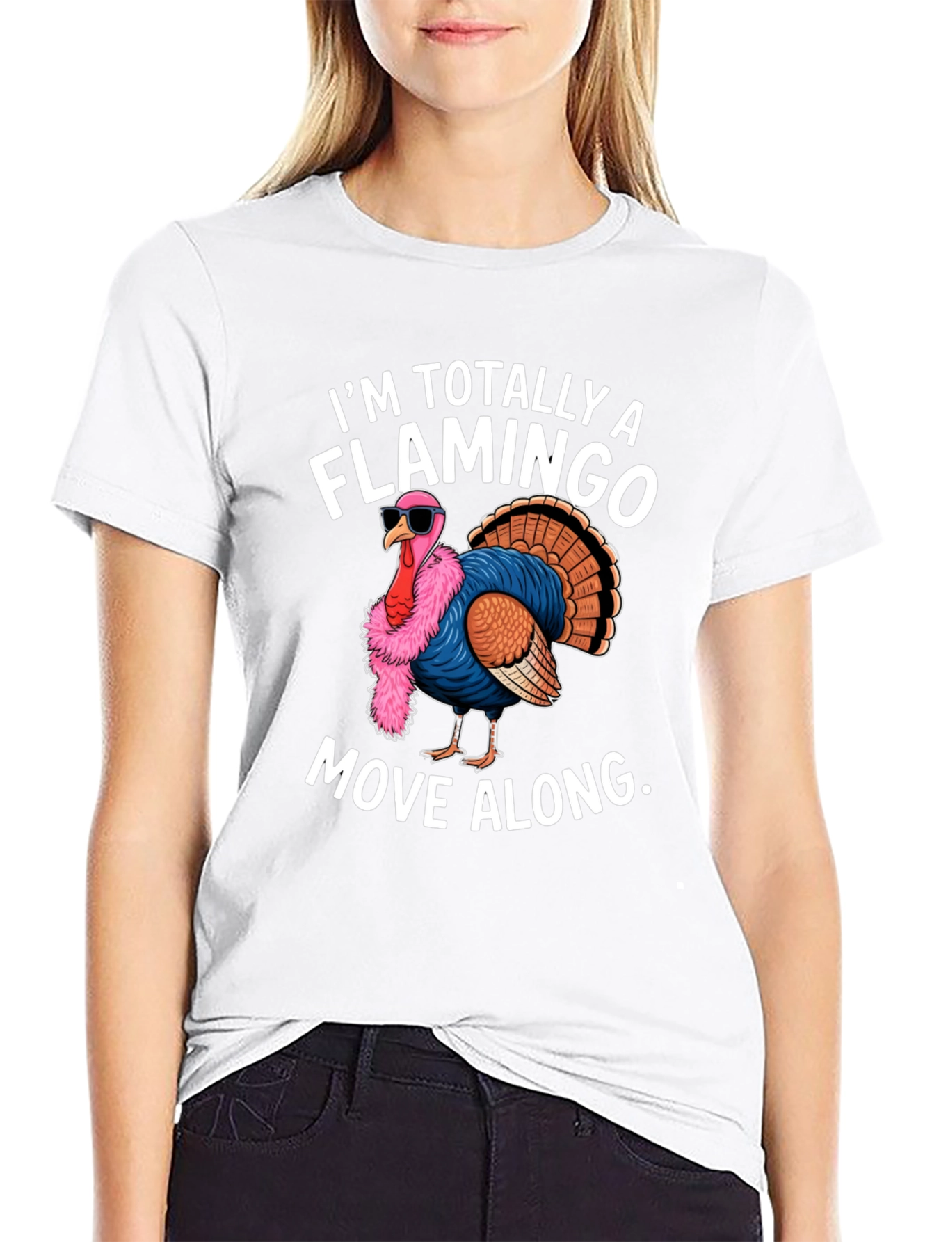 Black Funny Turkey Flamingo Graphic T-Shirt view 9