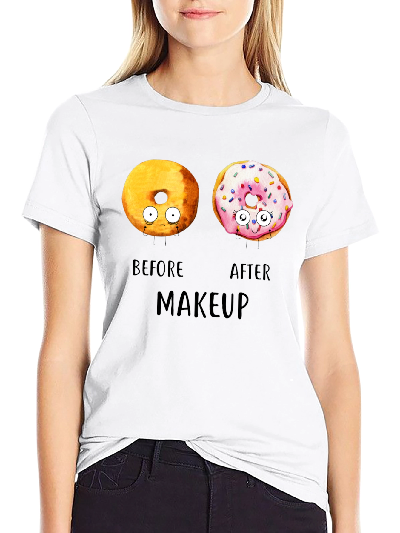 Black Donut Before & After Makeup T-Shirt - Funny Tee view 9