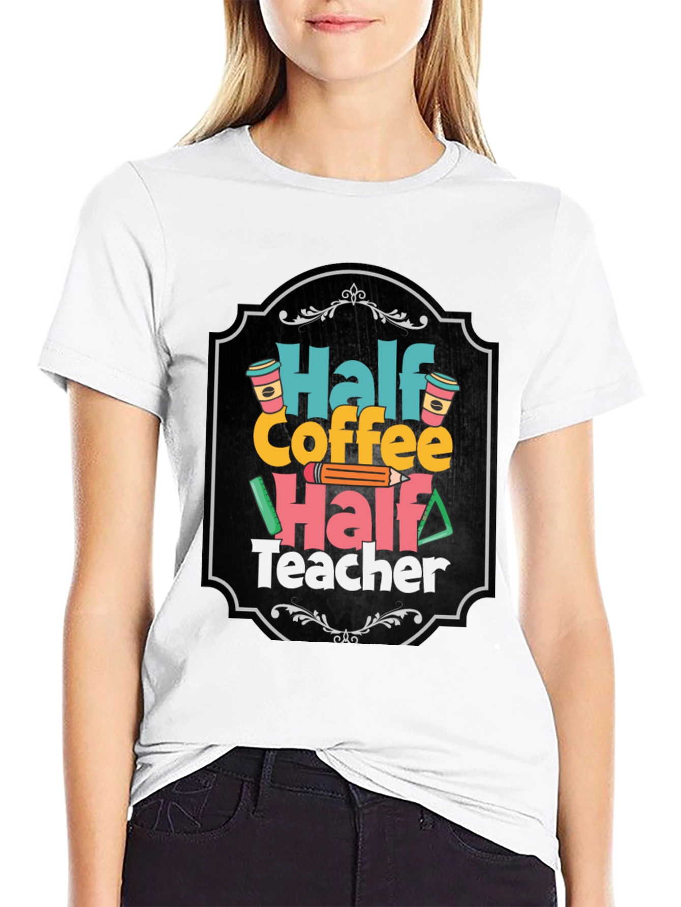 Black Half Coffee Half Teacher T-Shirt view 9