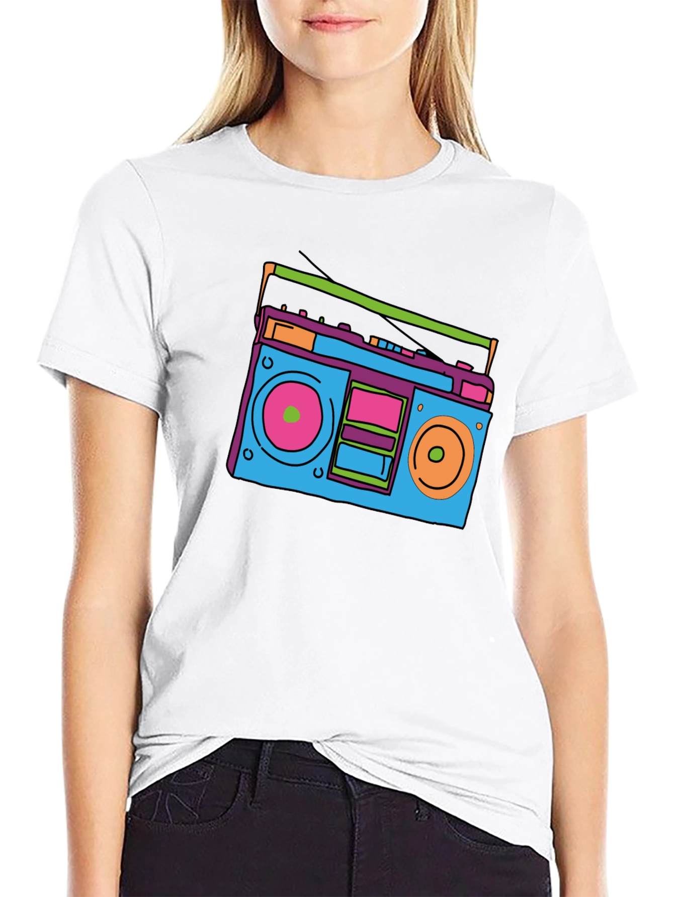 Black Retro Boombox Graphic Tee - Classic 80s Style view 9