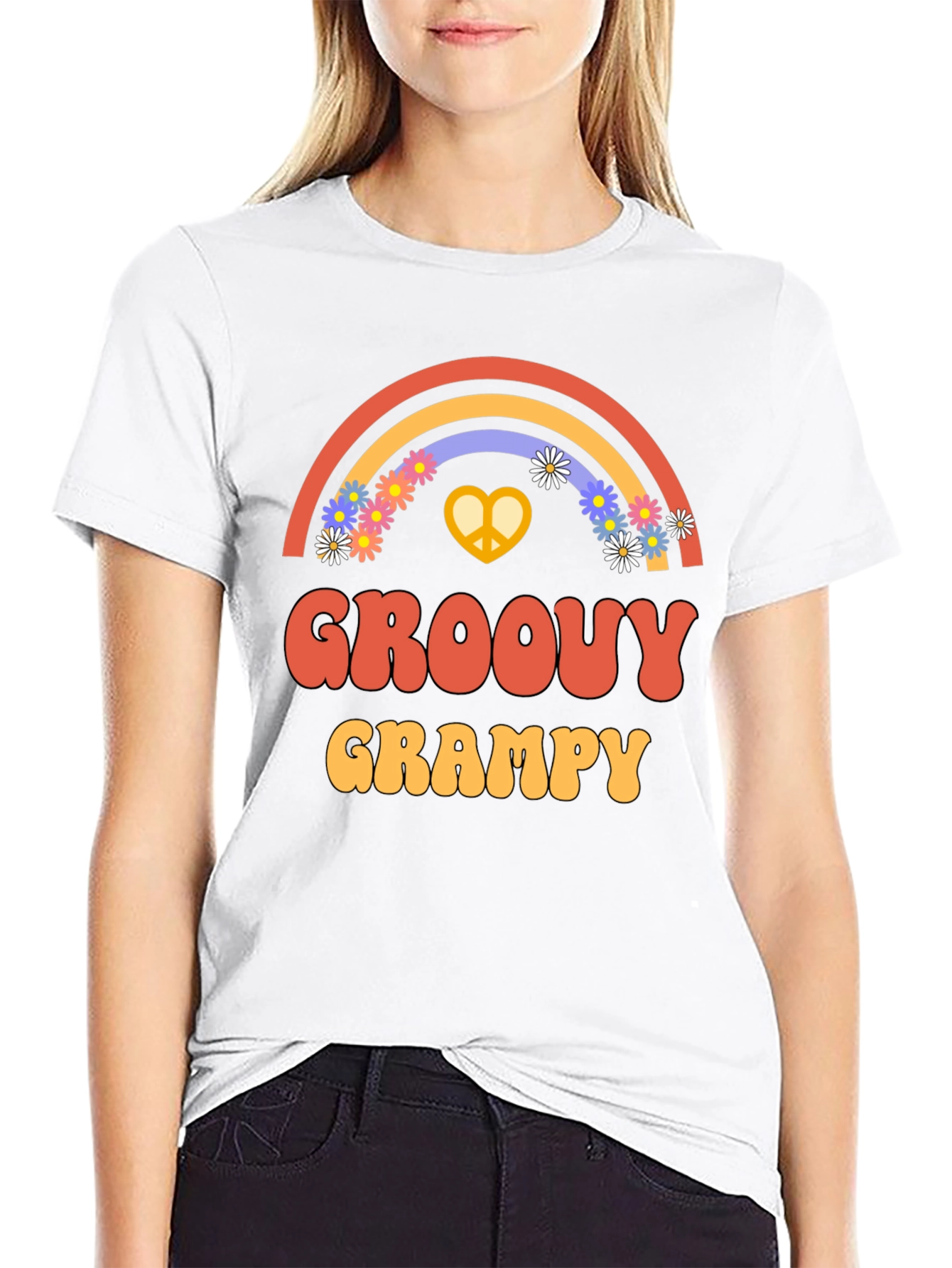 Black Groovy Grampy T-Shirt - Retro Rainbow Design view 9
