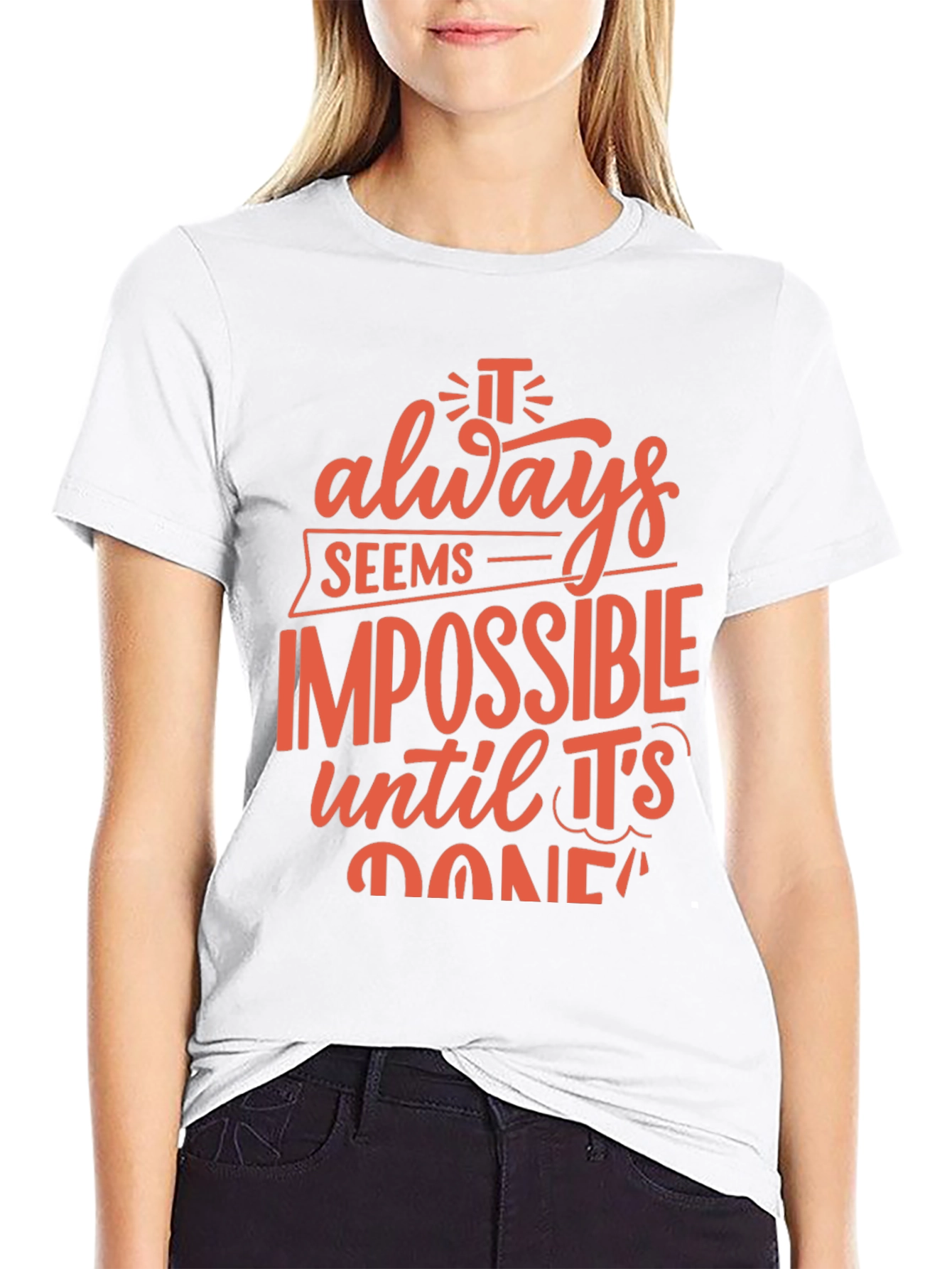 Black Inspirational Black T-Shirt: It Always Seems Impossible view 9