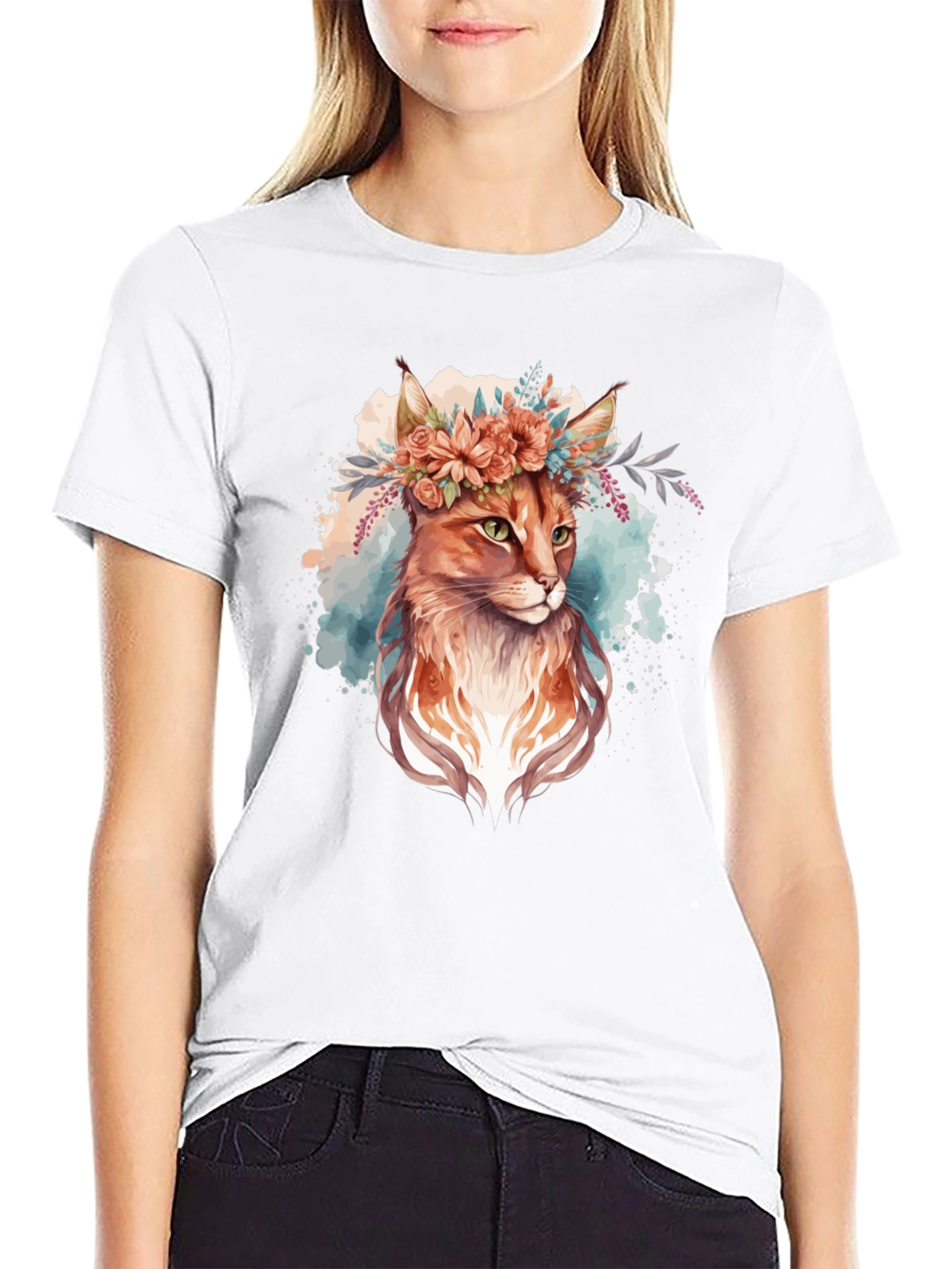 Black Floral Crown Cat T-Shirt - Unique Graphic Tee view 9