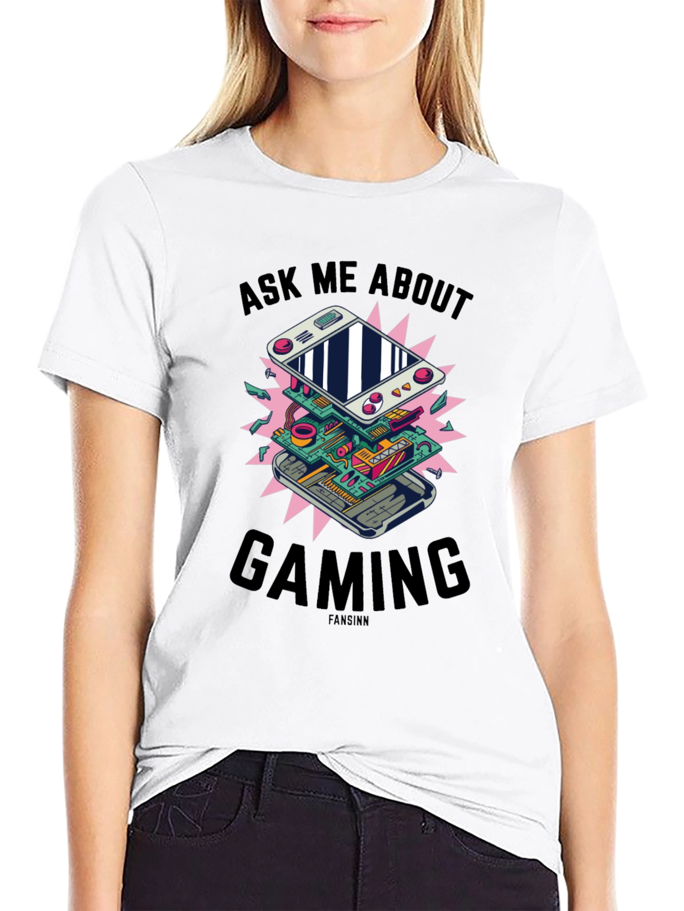 Black Ask Me About Gaming Graphic T-Shirt view 9