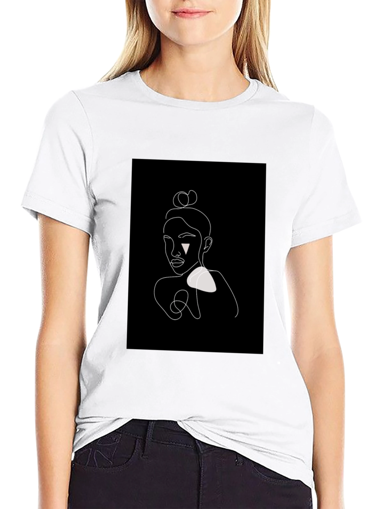 Black Minimalist Line Art Woman's Portrait Black T-Shirt view 9