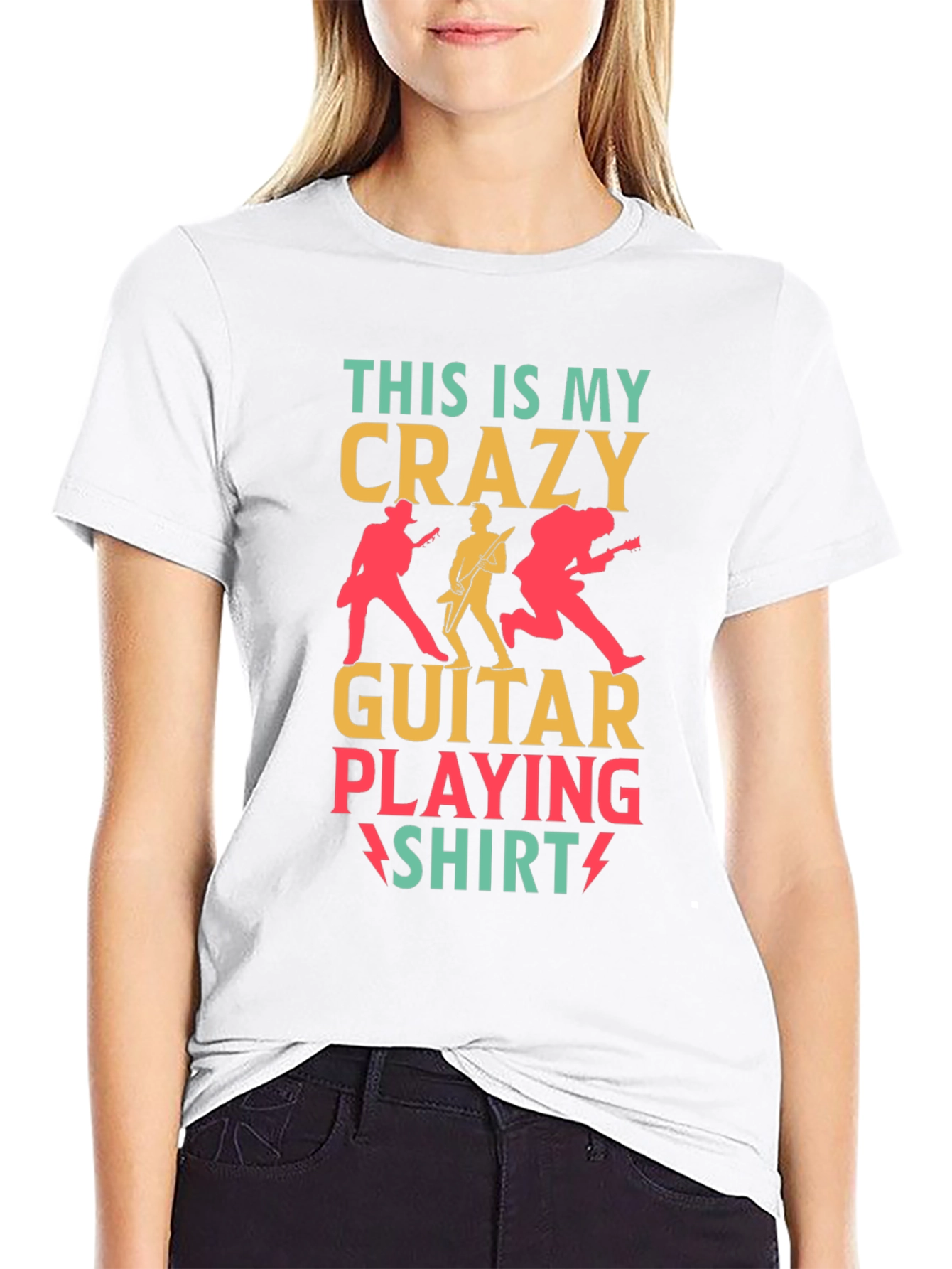 Black Crazy Guitar Playing Shirt - Rock Concert T-Shirt view 9