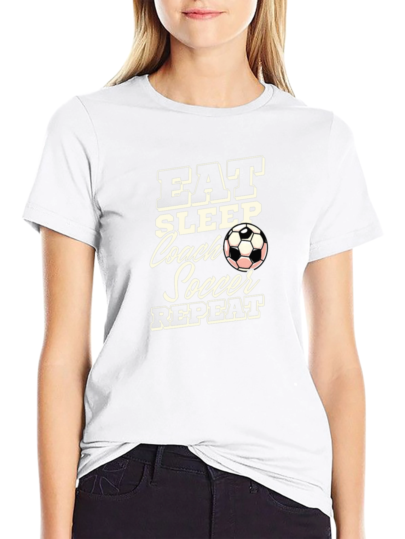 Black Eat Sleep Coach Soccer Repeat Black T-Shirt view 9