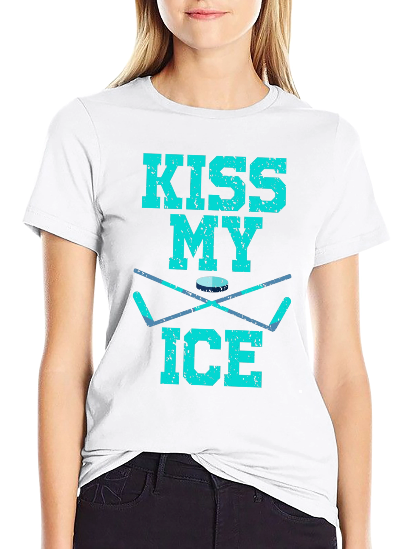 Black Kiss My Ice Hockey T-Shirt - Funny Hockey Gift view 9