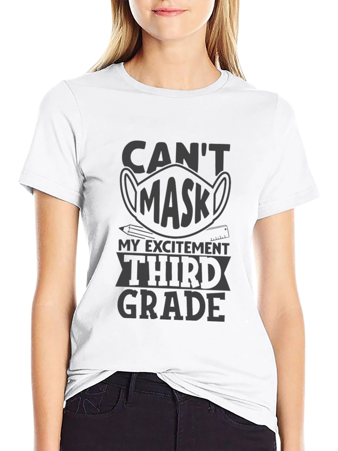 Black Can't Mask My Excitement Third Grade Black Tee view 9