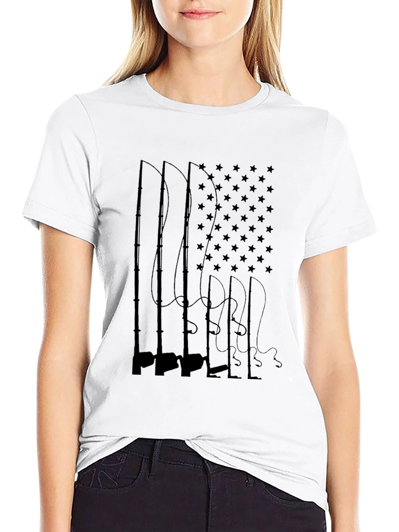 Black American Flag Fishing Rods T-Shirt view 9