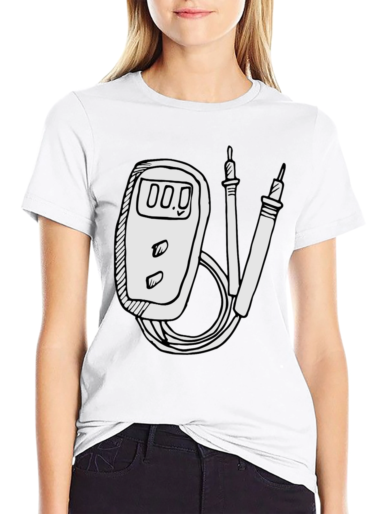 Black Electrician Humor Tee: Multimeter Graphic T-Shirt view 9