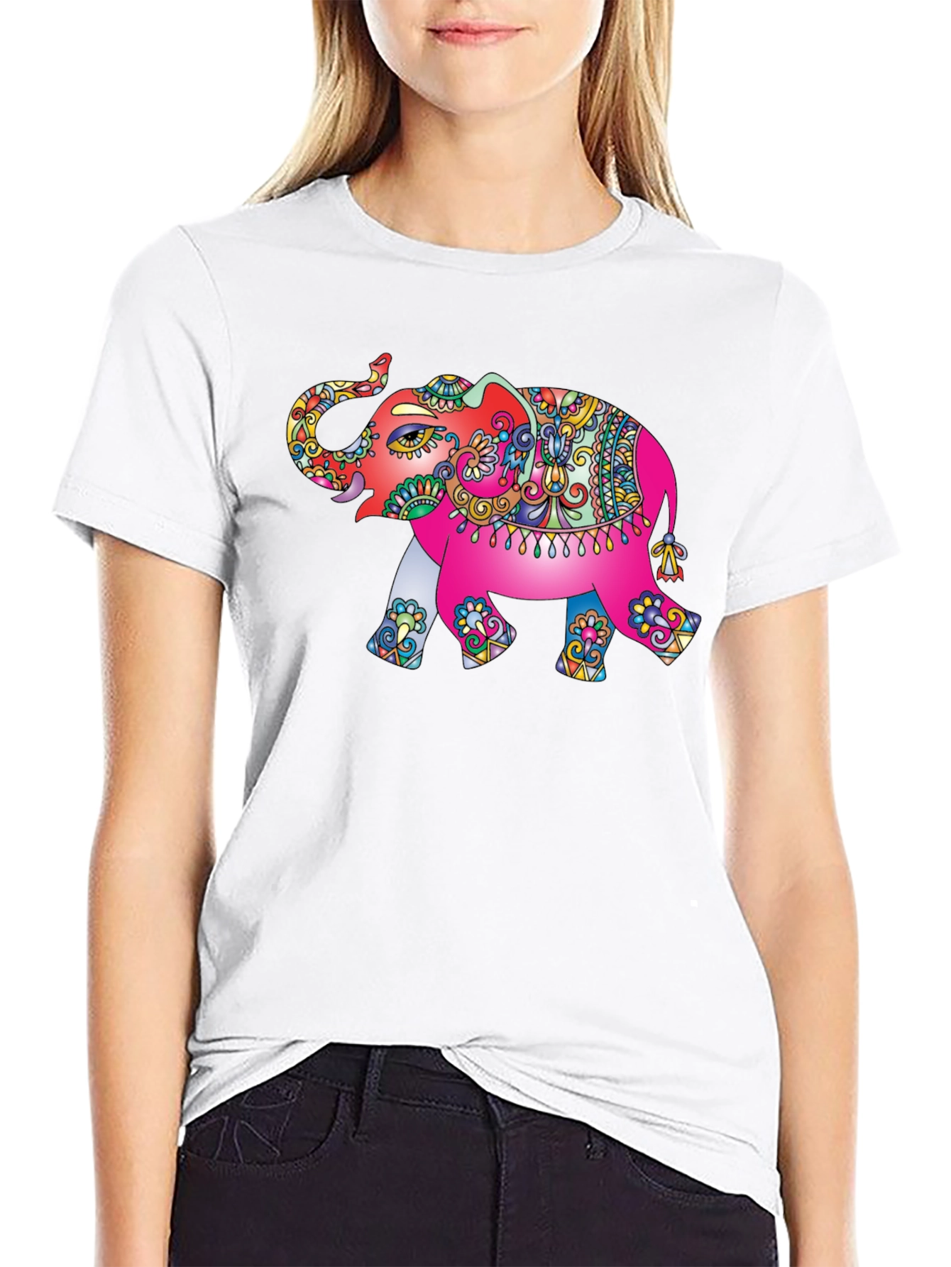 Black Elephant Graphic Tee - Colorful Animal Print Shirt view 9