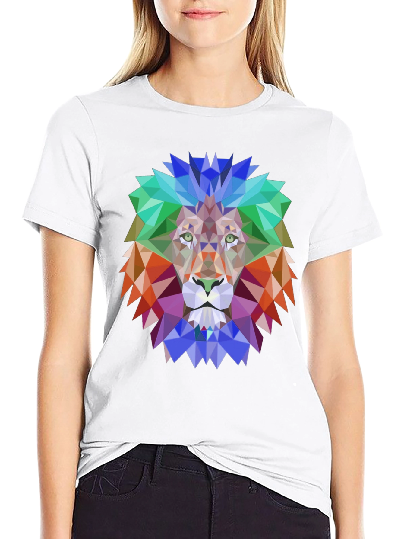 Black Geometric Lion Graphic Tee - Bold Design, Black Shirt view 9