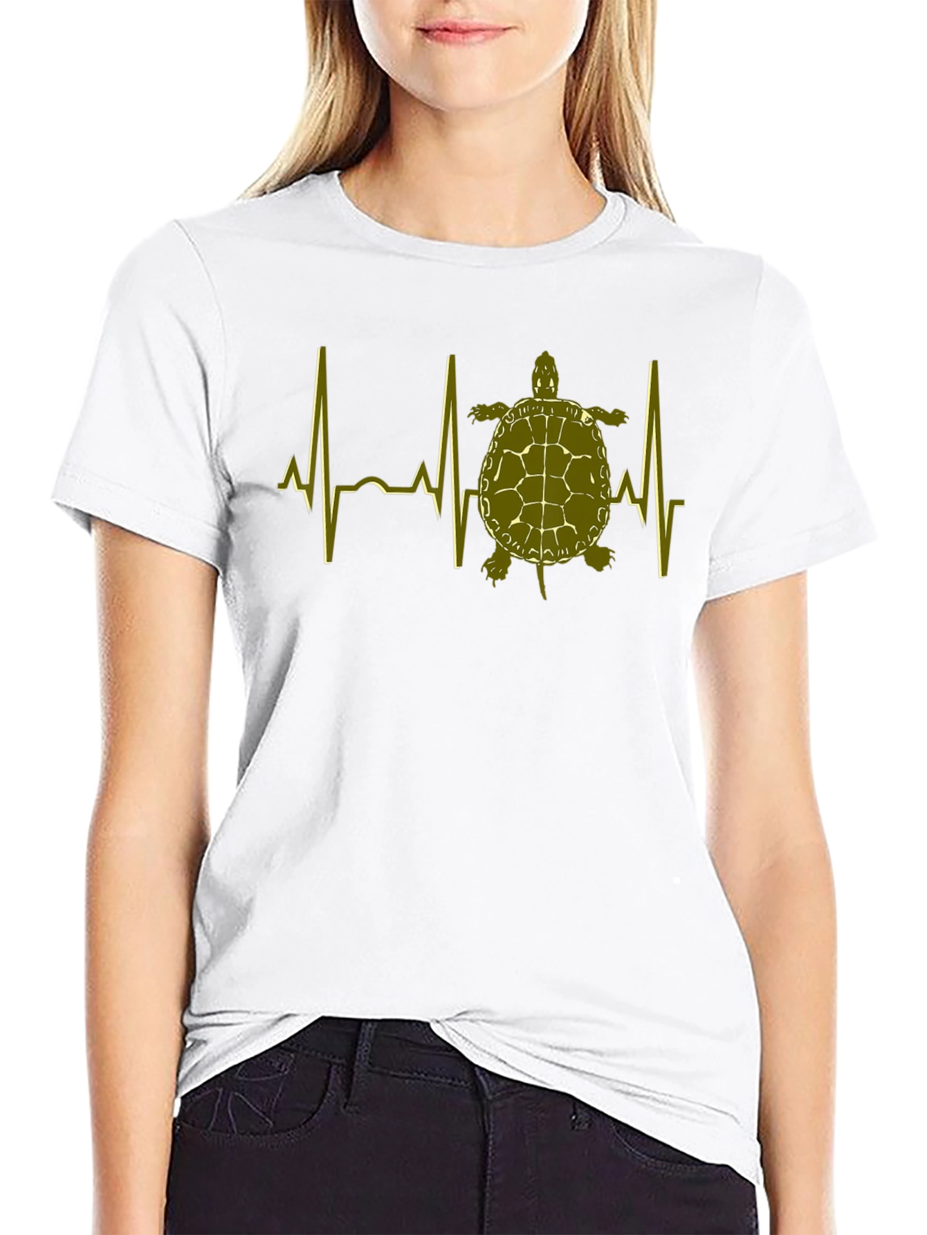 Black Turtle Heartbeat T-Shirt - Black Cotton Tee view 9
