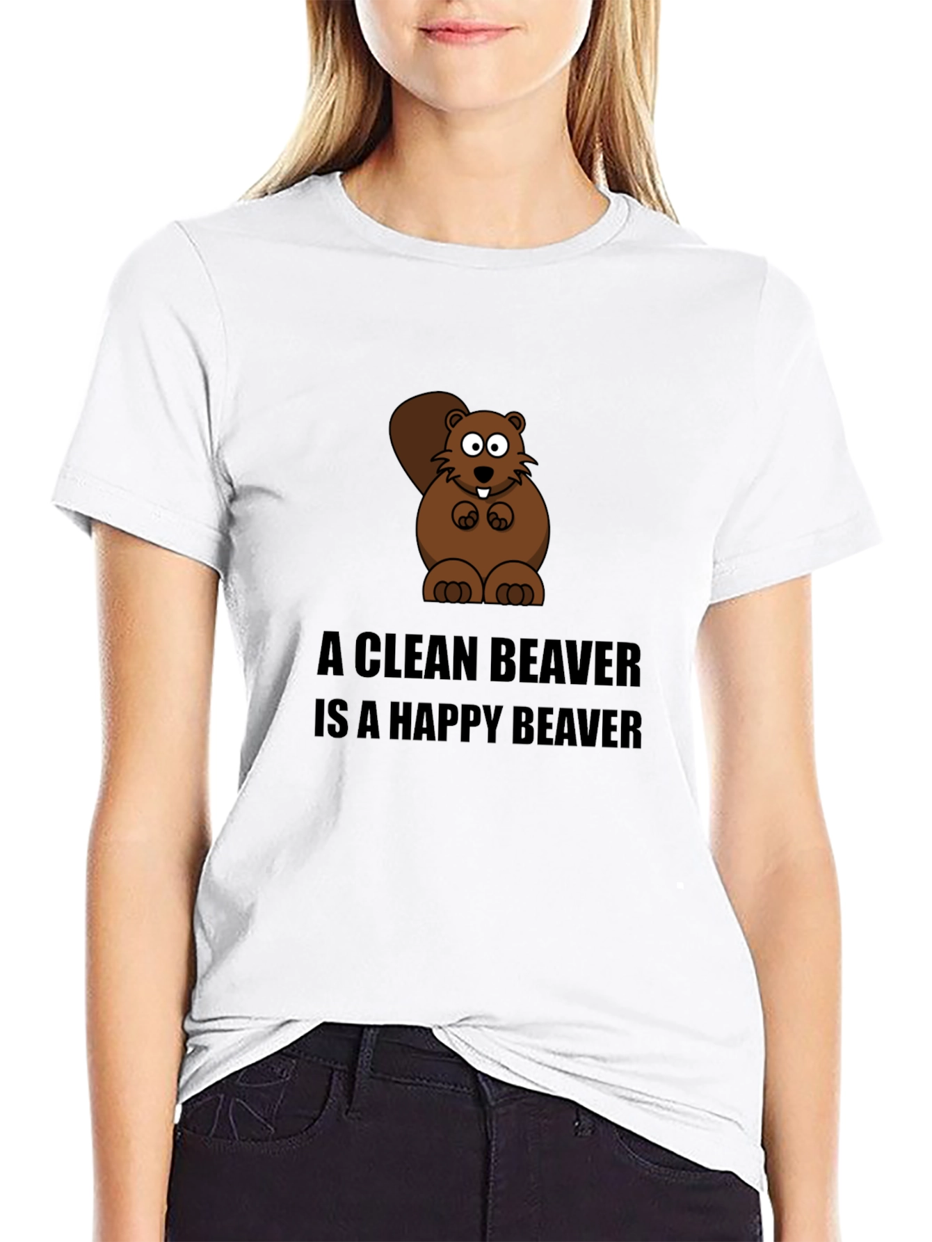 Black A Clean Beaver T-Shirt - Funny Cartoon Tee view 9