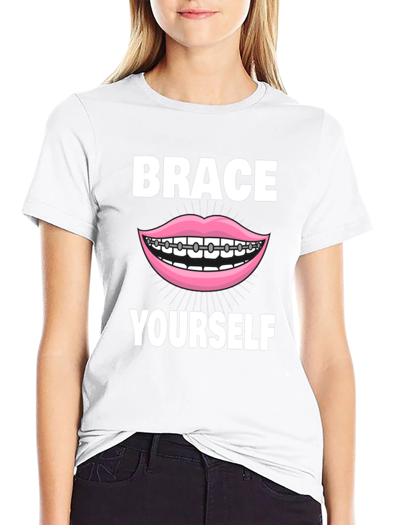 Black Brace Yourself T-Shirt - Funny Dental Pun Tee view 9