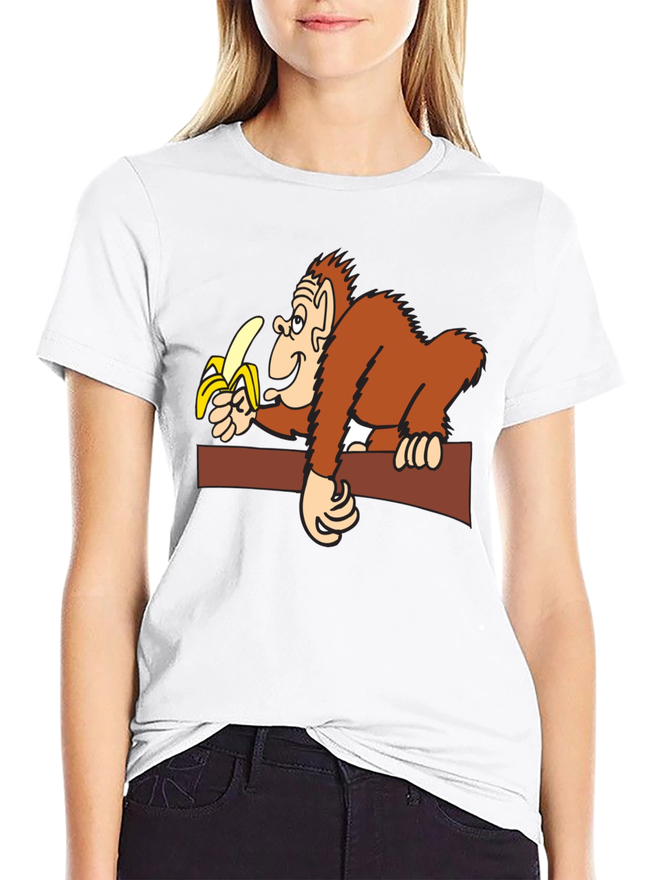Black Cartoon Monkey Eating Banana T-Shirt view 9