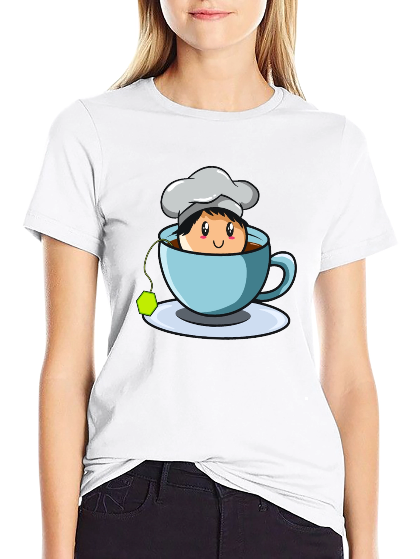 Black Chef Tea Cup Graphic T-Shirt - Cute Cartoon Design view 9