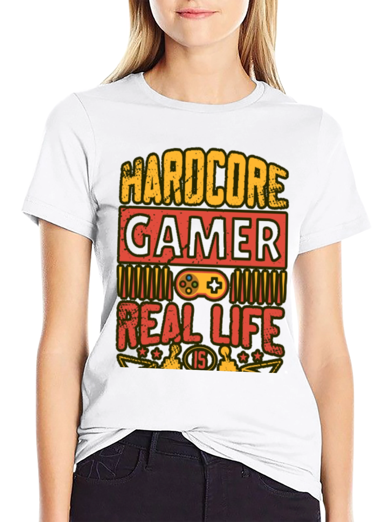 Black Hardcore Gamer T-Shirt - Real Life is 1/5 view 9