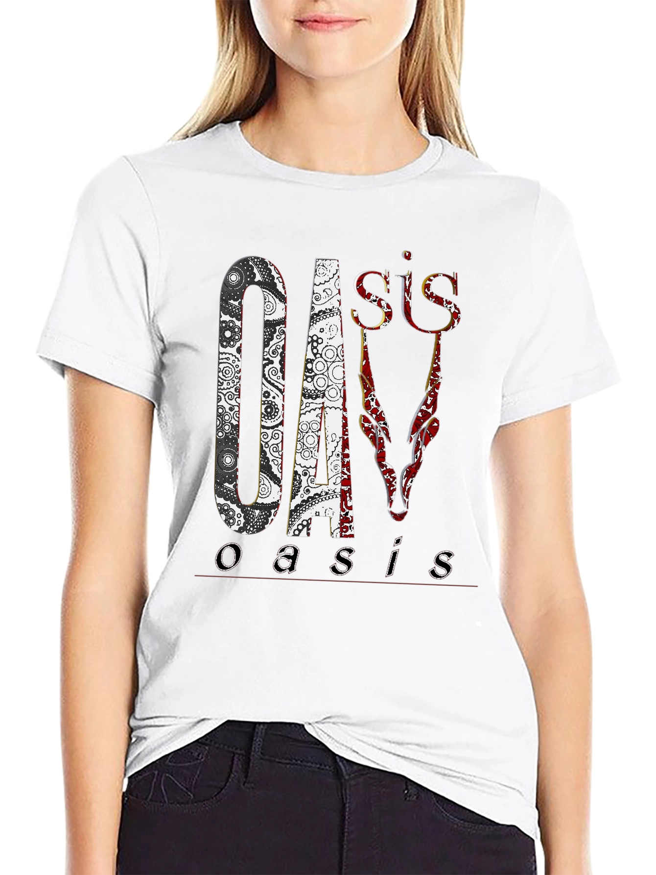 Black Oasis Band Graphic Print Black T-Shirt view 9