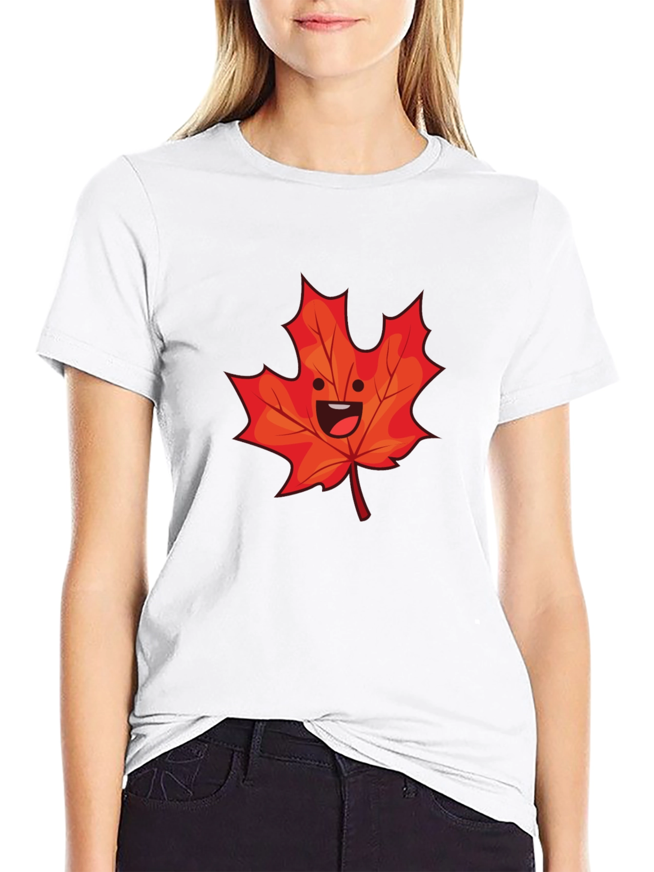 Black Happy Maple Leaf Graphic Tee - Black Cotton Shirt view 9