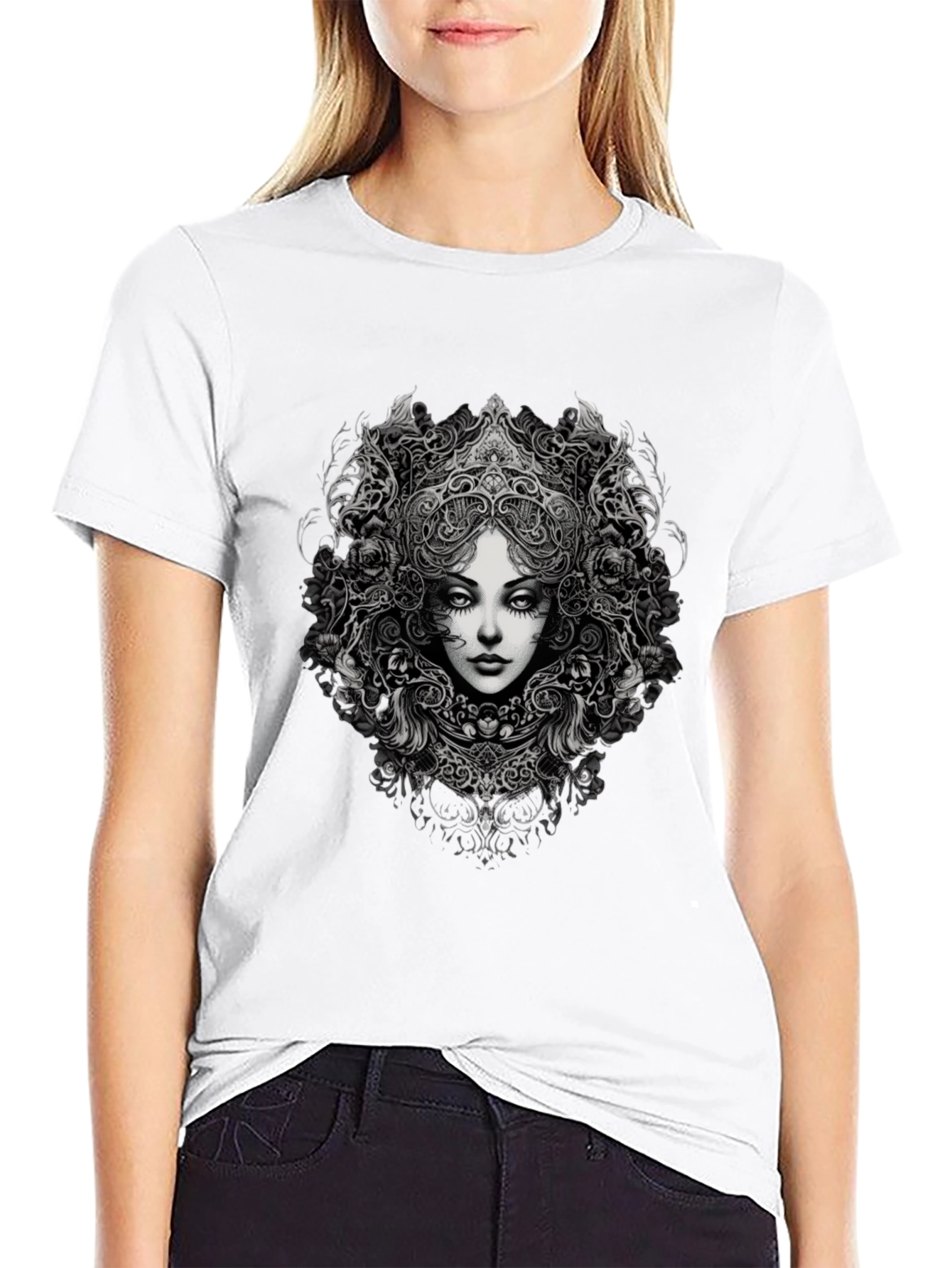 Black Gothic Woman Graphic Black T-Shirt view 9