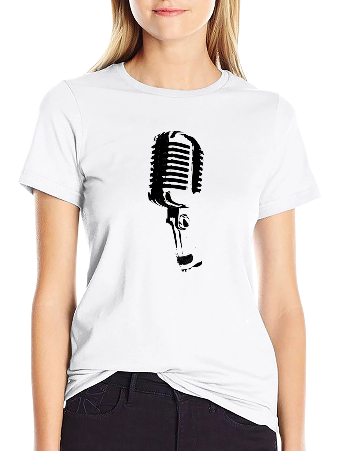 Black Retro Microphone Graphic Tee - Classic Style view 9