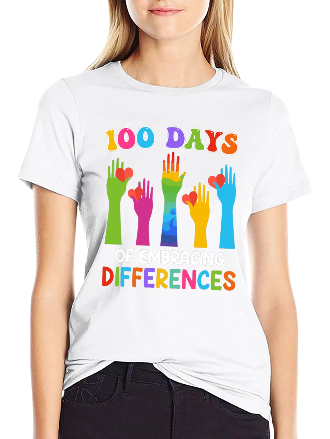 Black 100 Days of Embracing Differences T-Shirt view 9