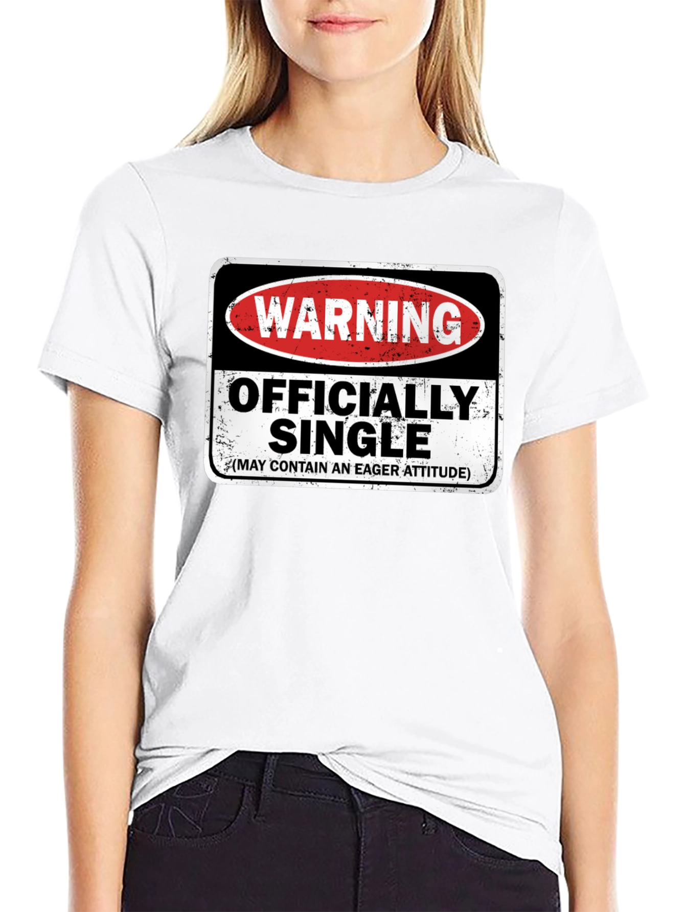 Black Warning Officially Single T-Shirt - Eager Attitude Humor view 9