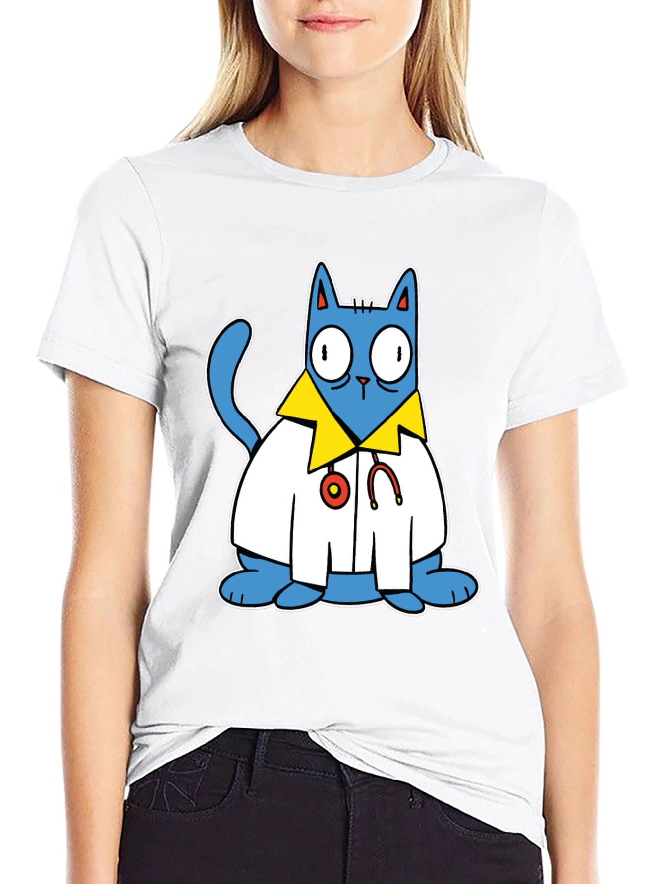 Black Doctor Cat T-Shirt - Funny Cartoon Tee view 9