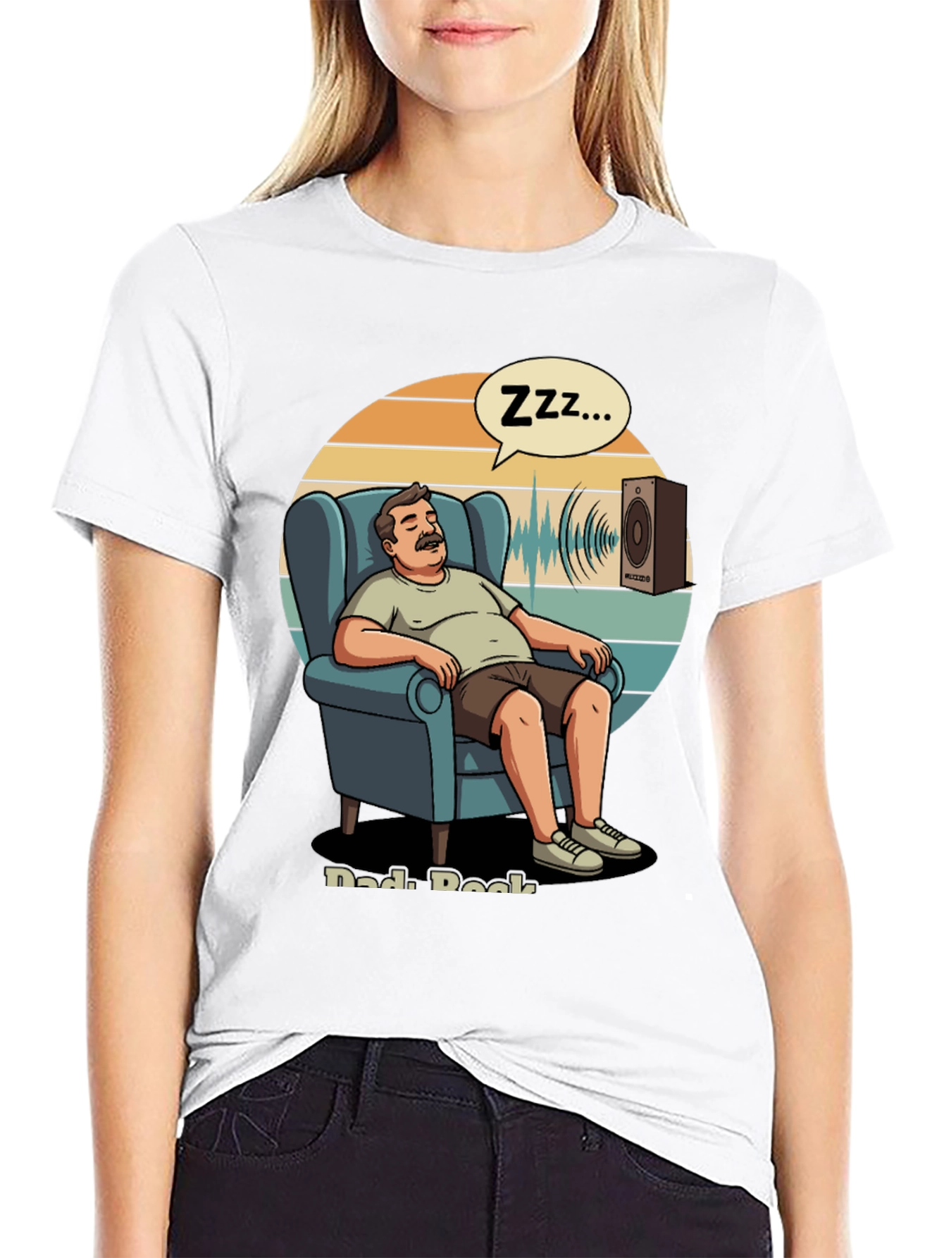 Black Dad Rock T-Shirt: Napping Cartoon Design view 9