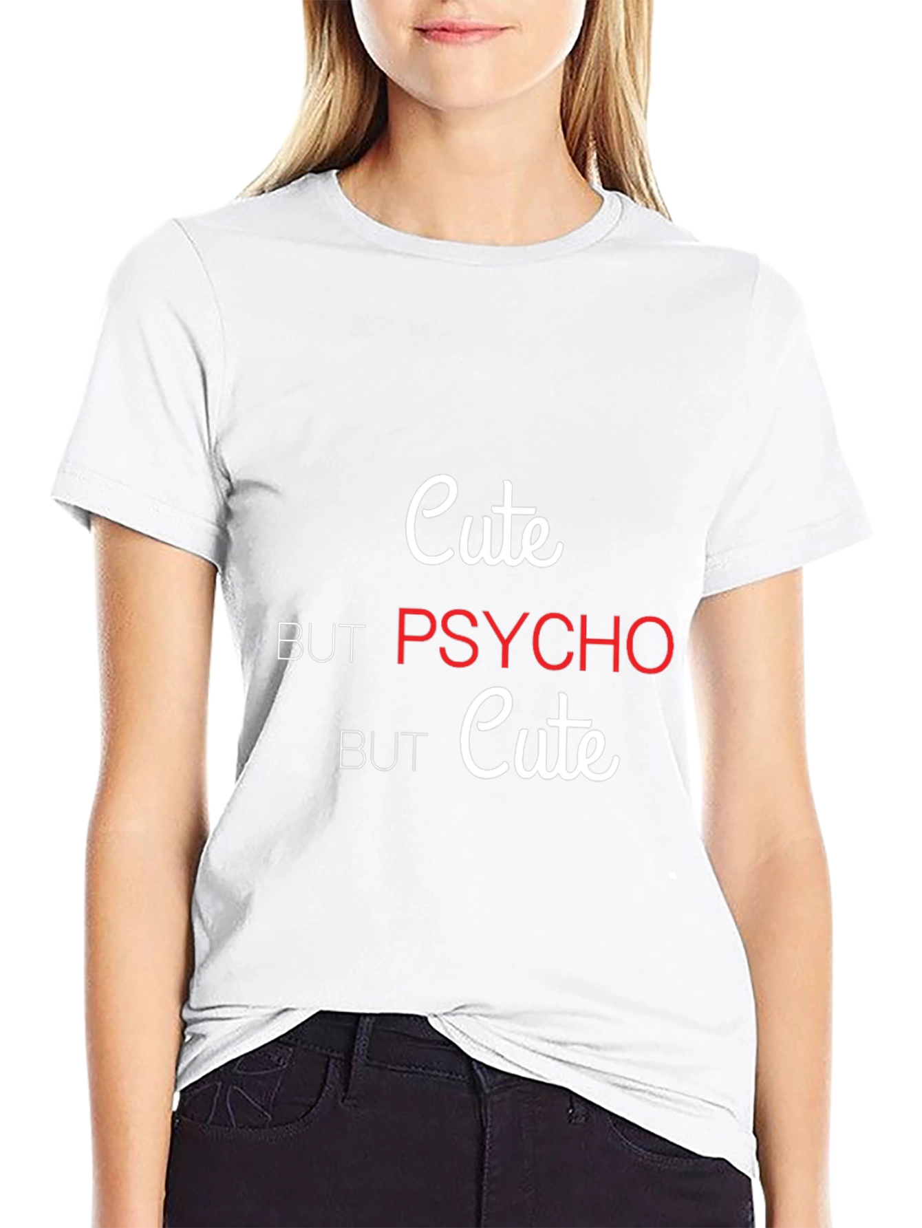 Black Cute but Psycho T-Shirt - Trendy Graphic Tee view 9