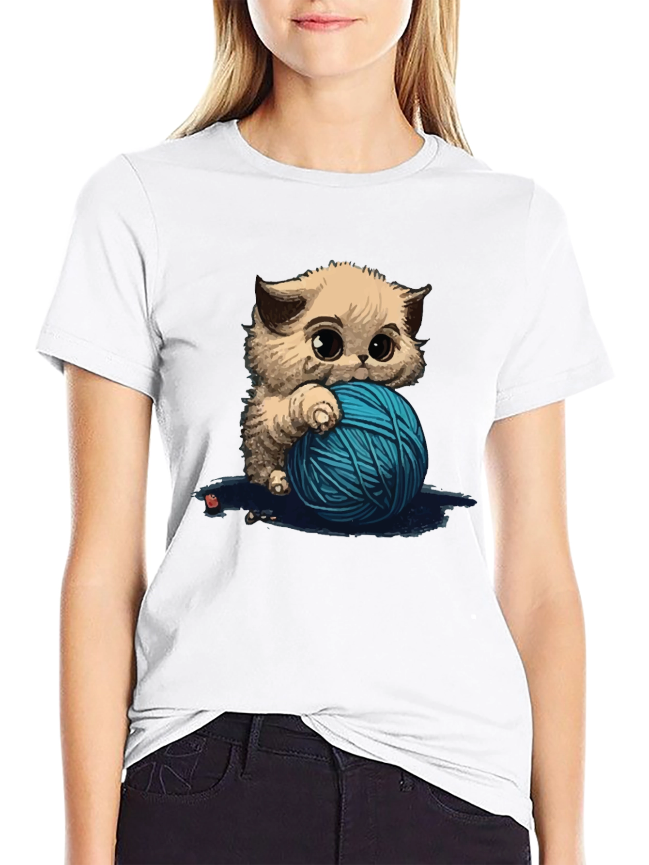 Black Cute Kitten Yarn Ball Graphic Tee view 9