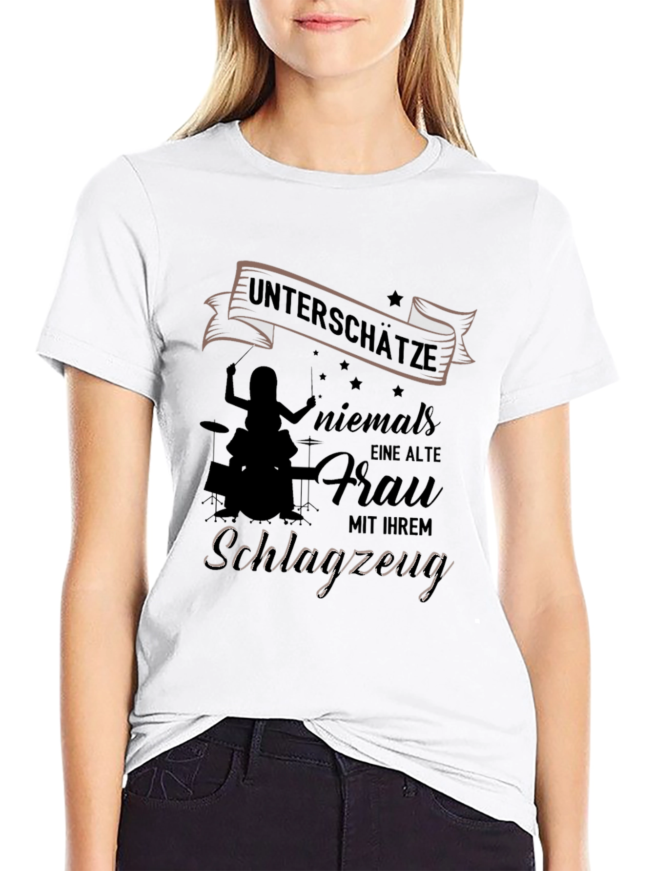 Black Old Lady Drummer Black T-Shirt - Never Underestimate! view 9