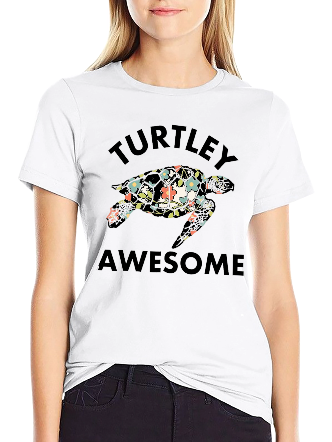 Black Turtley Awesome Floral Turtle Black T-Shirt view 9