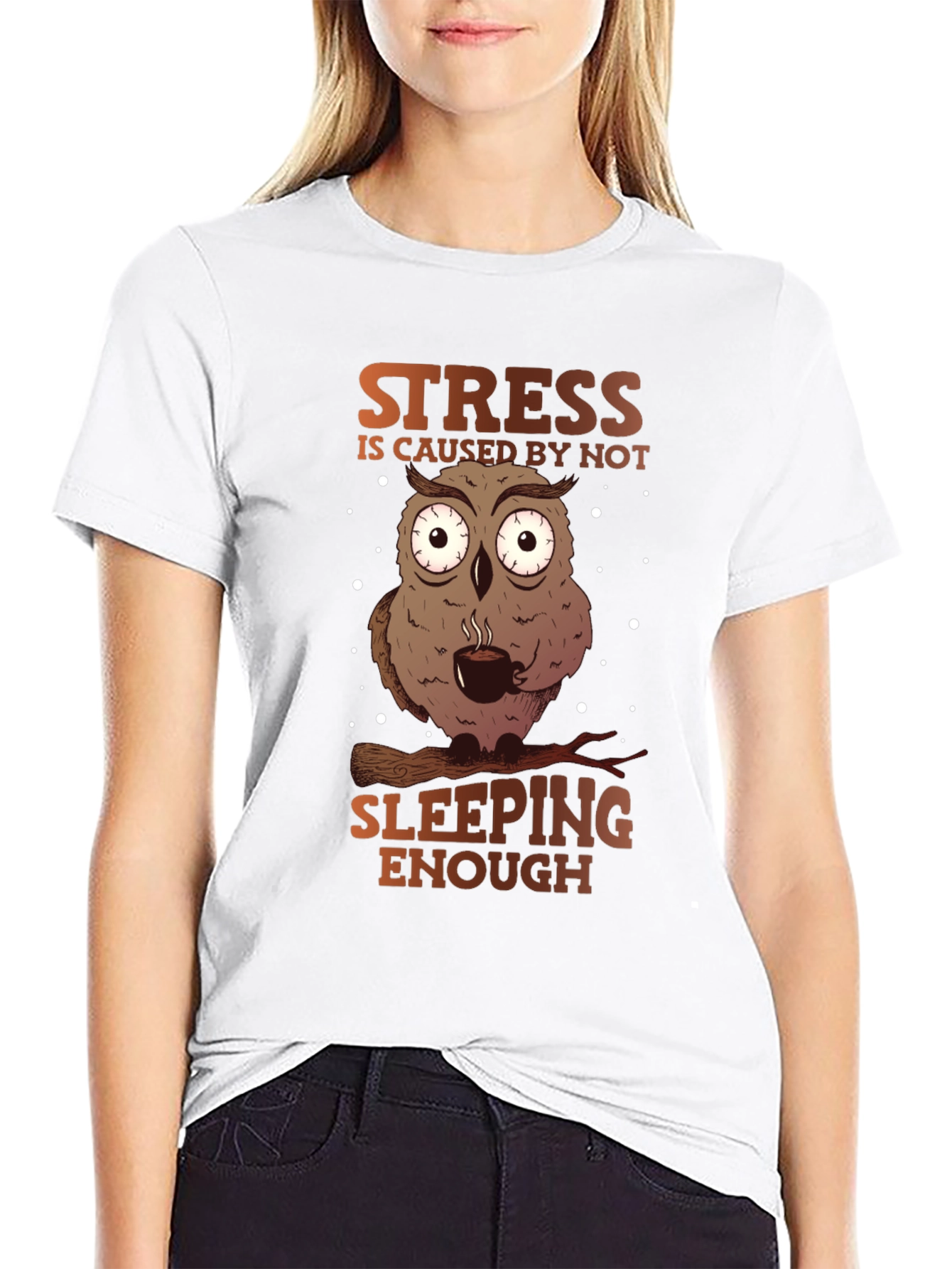 Black Funny Owl Stress T-Shirt - Sleep Deprived Humor view 9